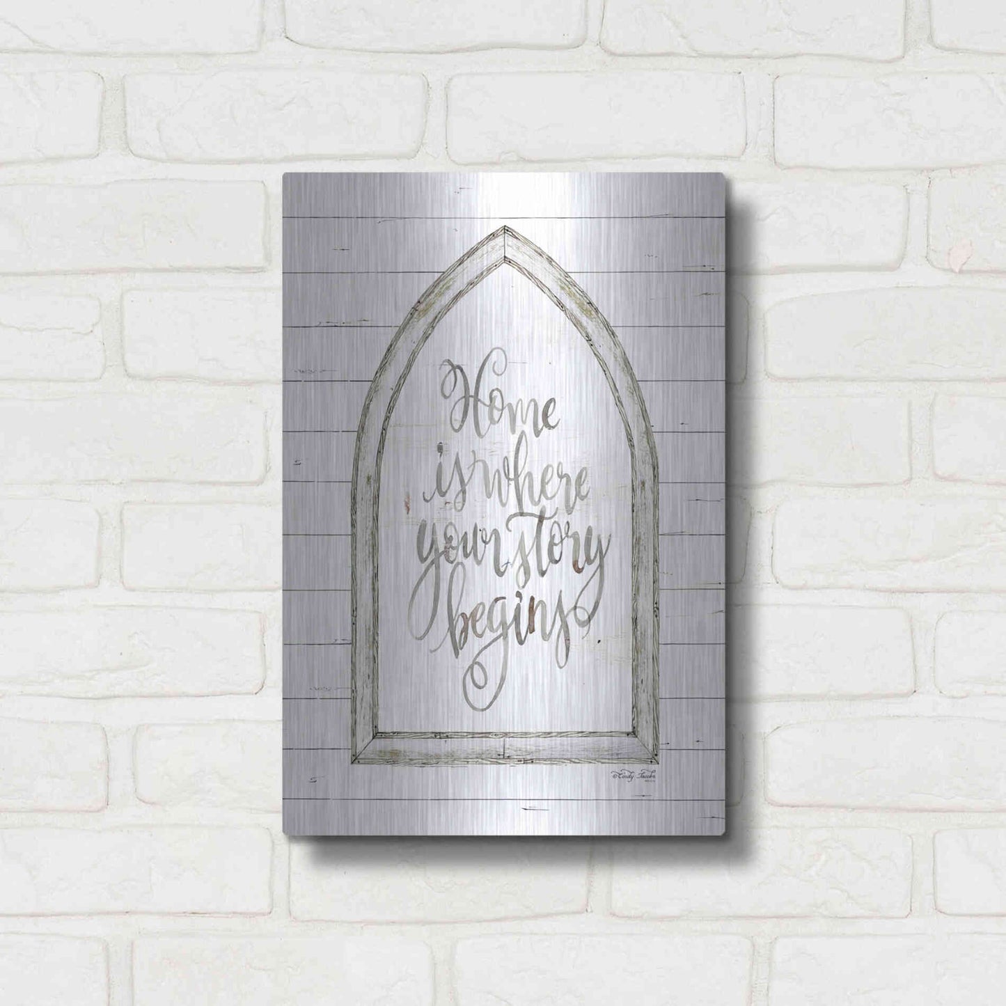 Luxe Metal Art 'Home is Where Your Story Begins Arch' by Cindy Jacobs, Metal Wall Art,12x16