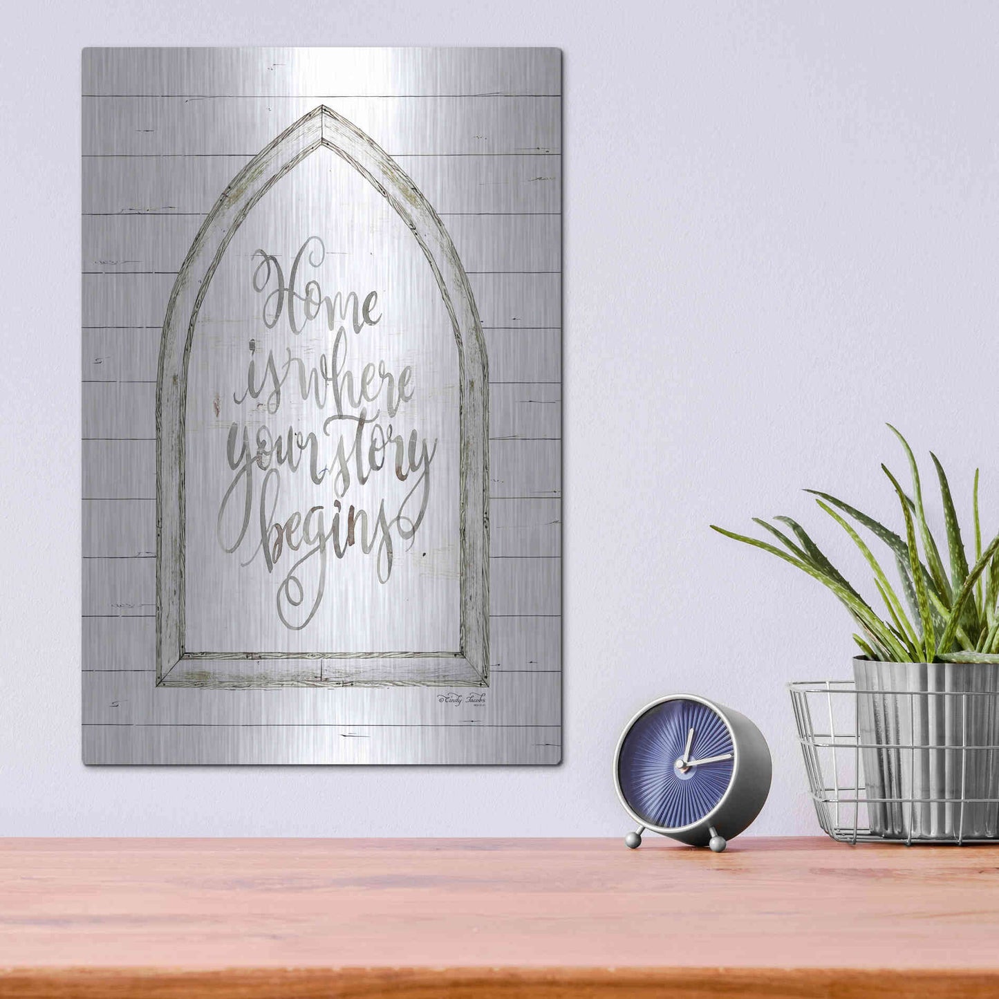 Luxe Metal Art 'Home is Where Your Story Begins Arch' by Cindy Jacobs, Metal Wall Art,12x16