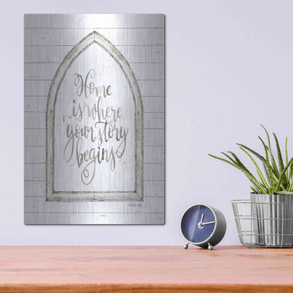 Luxe Metal Art 'Home is Where Your Story Begins Arch' by Cindy Jacobs, Metal Wall Art,12x16