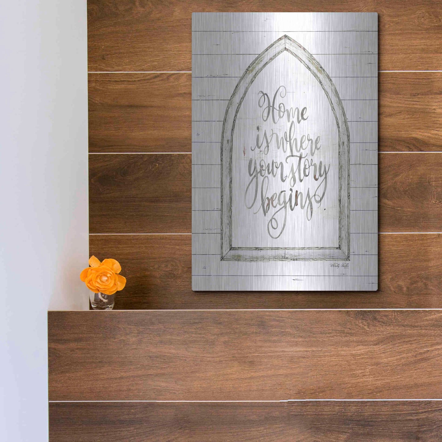 Luxe Metal Art 'Home is Where Your Story Begins Arch' by Cindy Jacobs, Metal Wall Art,12x16