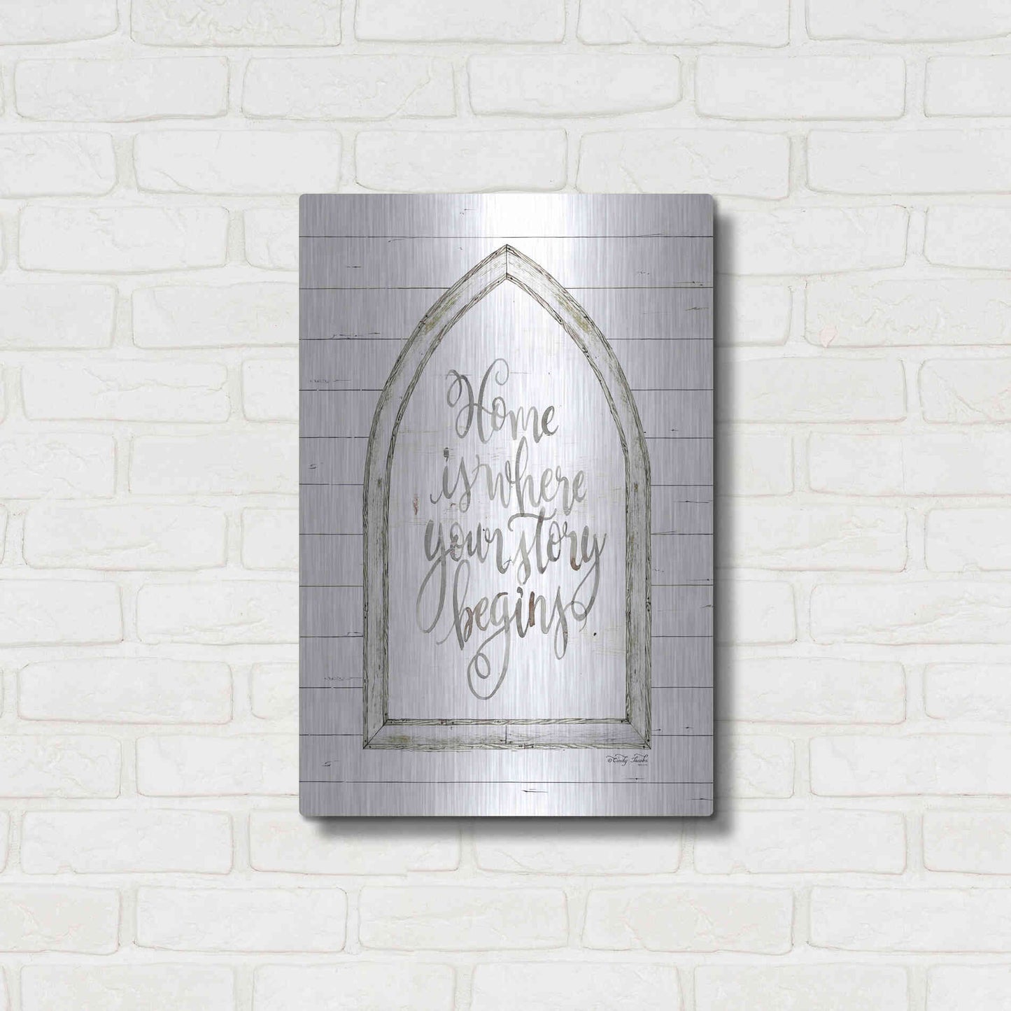 Luxe Metal Art 'Home is Where Your Story Begins Arch' by Cindy Jacobs, Metal Wall Art,16x24