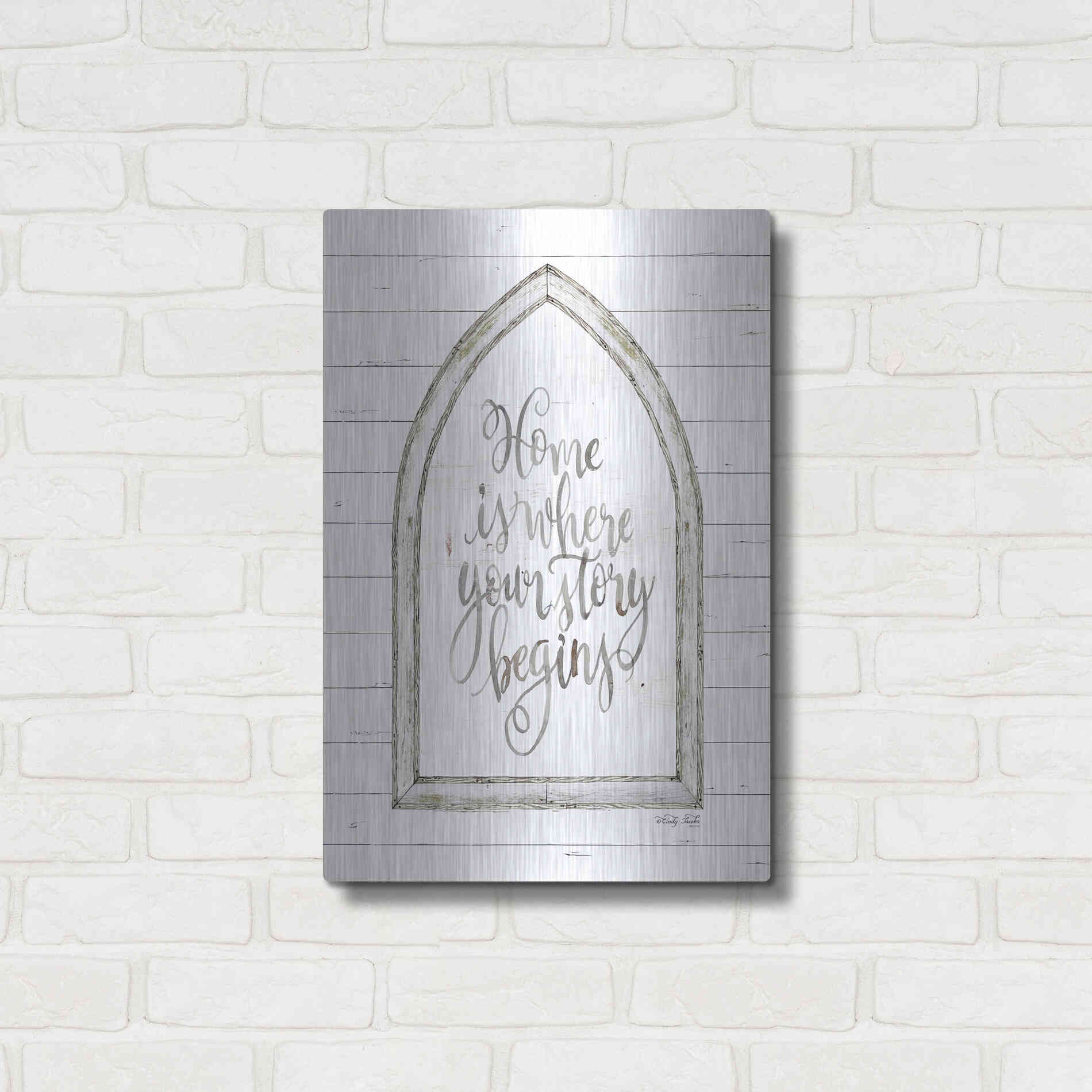Luxe Metal Art 'Home is Where Your Story Begins Arch' by Cindy Jacobs, Metal Wall Art,16x24