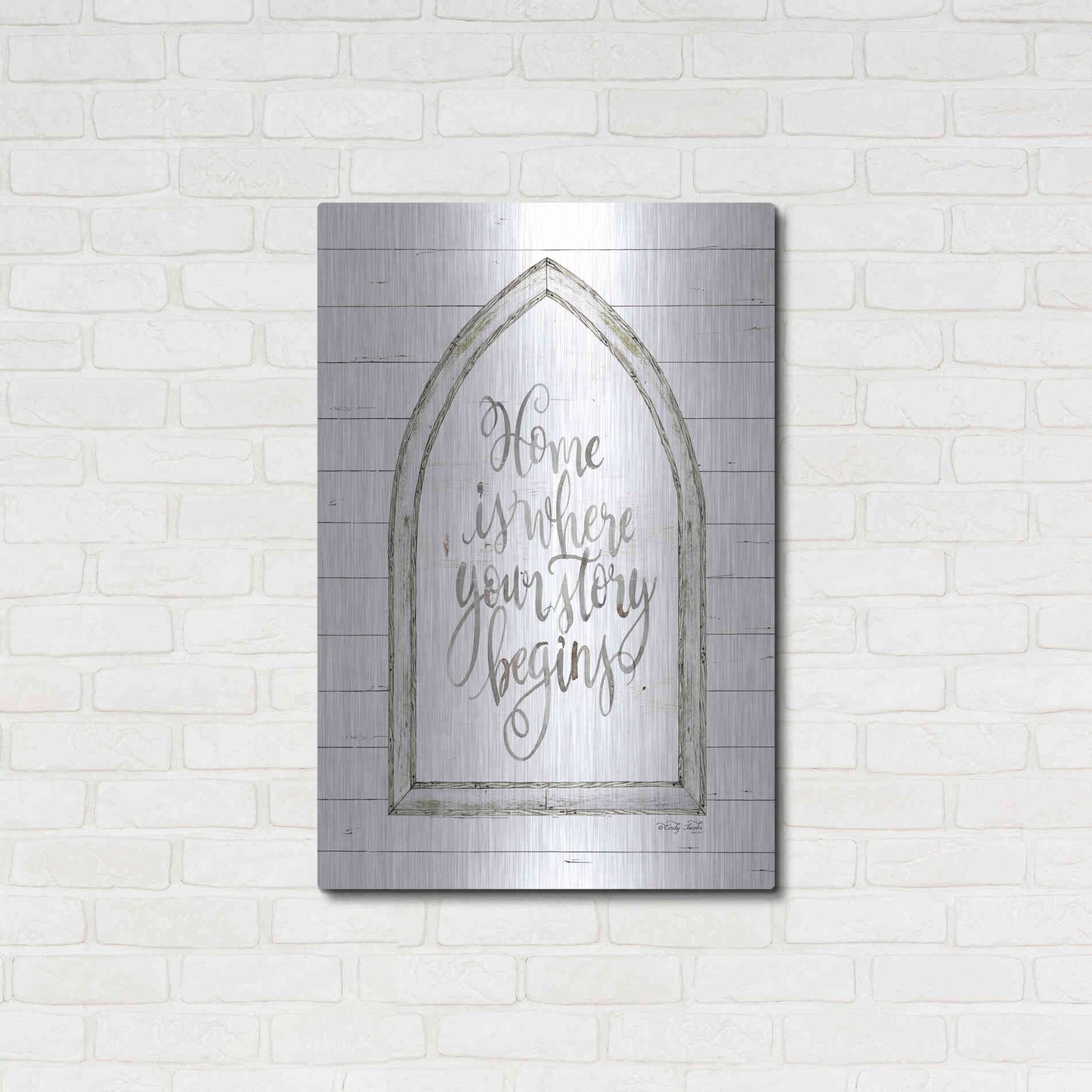Luxe Metal Art 'Home is Where Your Story Begins Arch' by Cindy Jacobs, Metal Wall Art,24x36