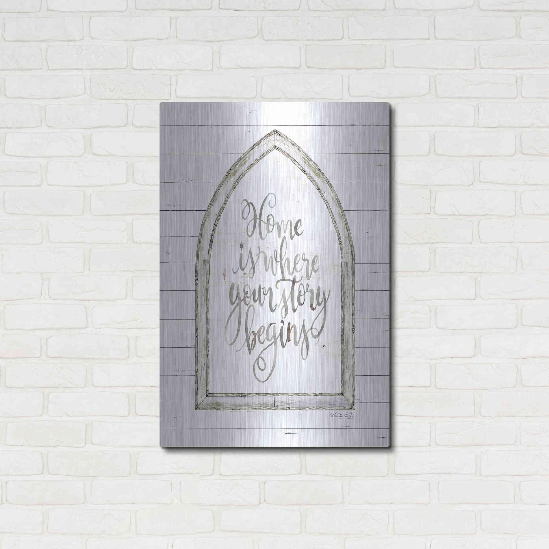 Luxe Metal Art 'Home is Where Your Story Begins Arch' by Cindy Jacobs, Metal Wall Art,24x36