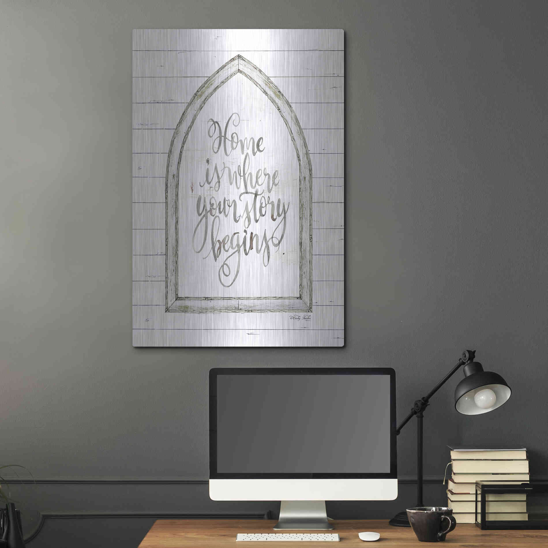 Luxe Metal Art 'Home is Where Your Story Begins Arch' by Cindy Jacobs, Metal Wall Art,24x36
