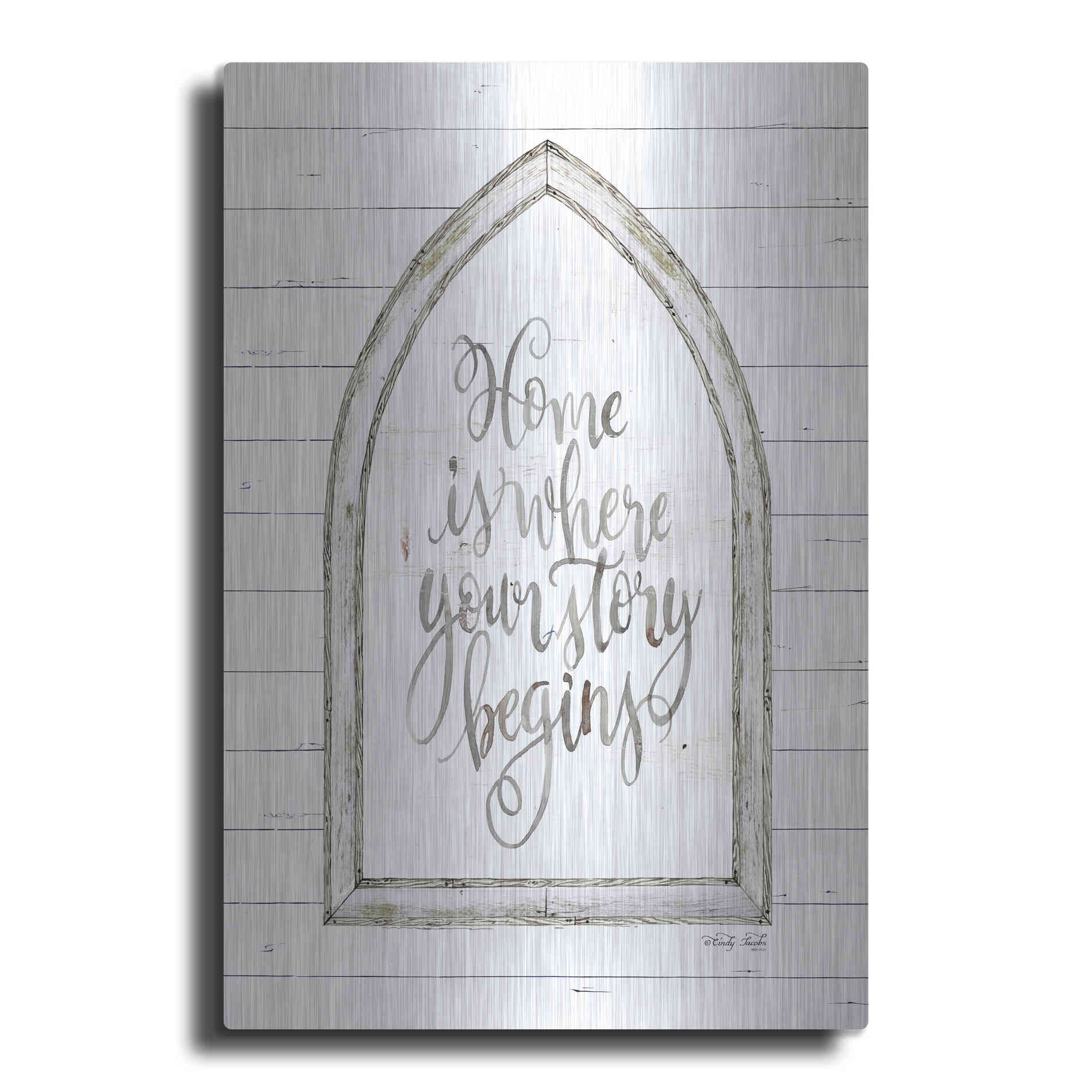 Luxe Metal Art 'Home is Where Your Story Begins Arch' by Cindy Jacobs, Metal Wall Art