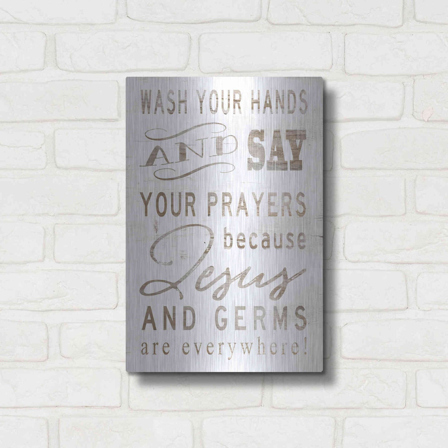 Luxe Metal Art 'Wash Your Hands' by Cindy Jacobs, Metal Wall Art,12x16
