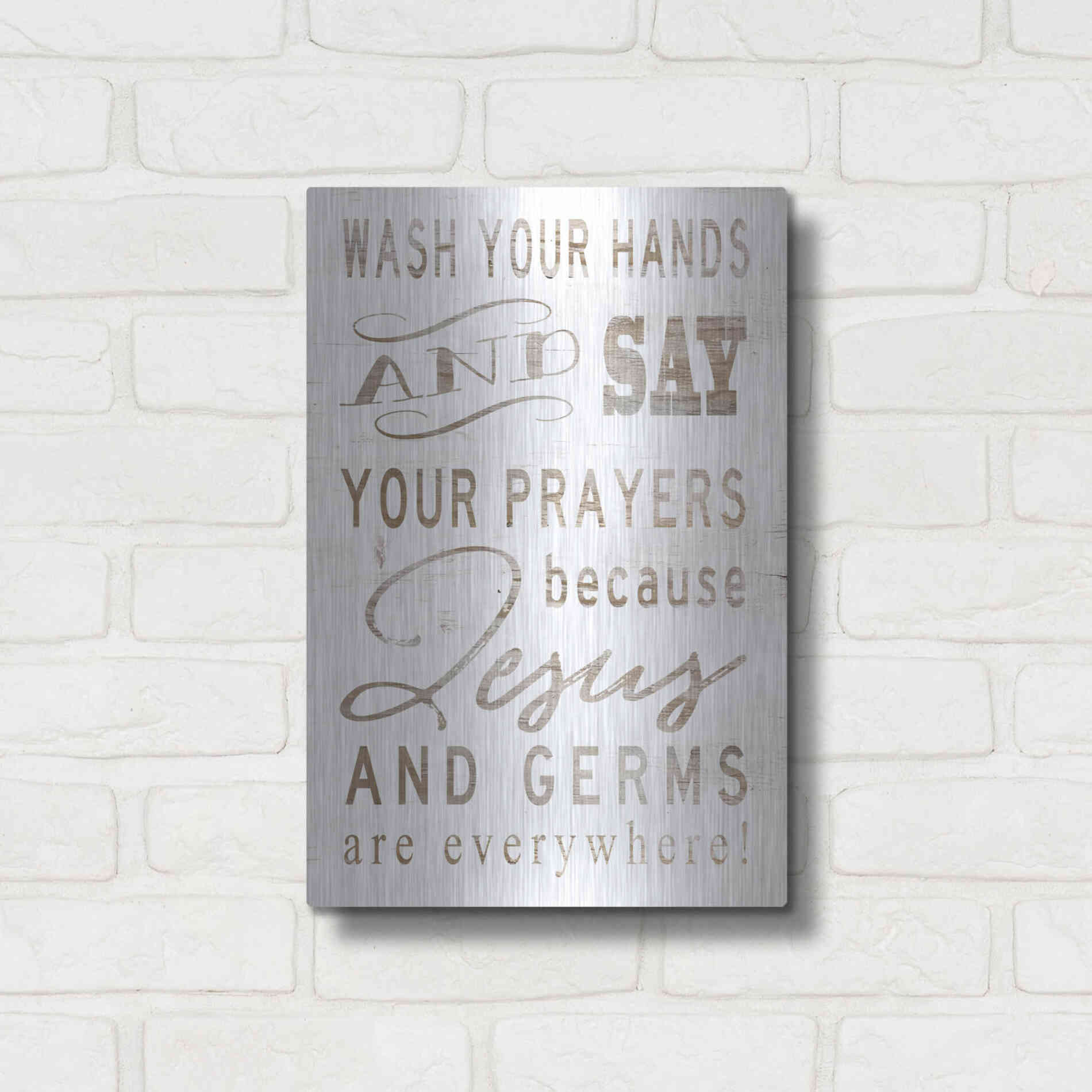 Luxe Metal Art 'Wash Your Hands' by Cindy Jacobs, Metal Wall Art,12x16
