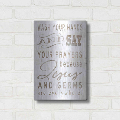 Luxe Metal Art 'Wash Your Hands' by Cindy Jacobs, Metal Wall Art,12x16