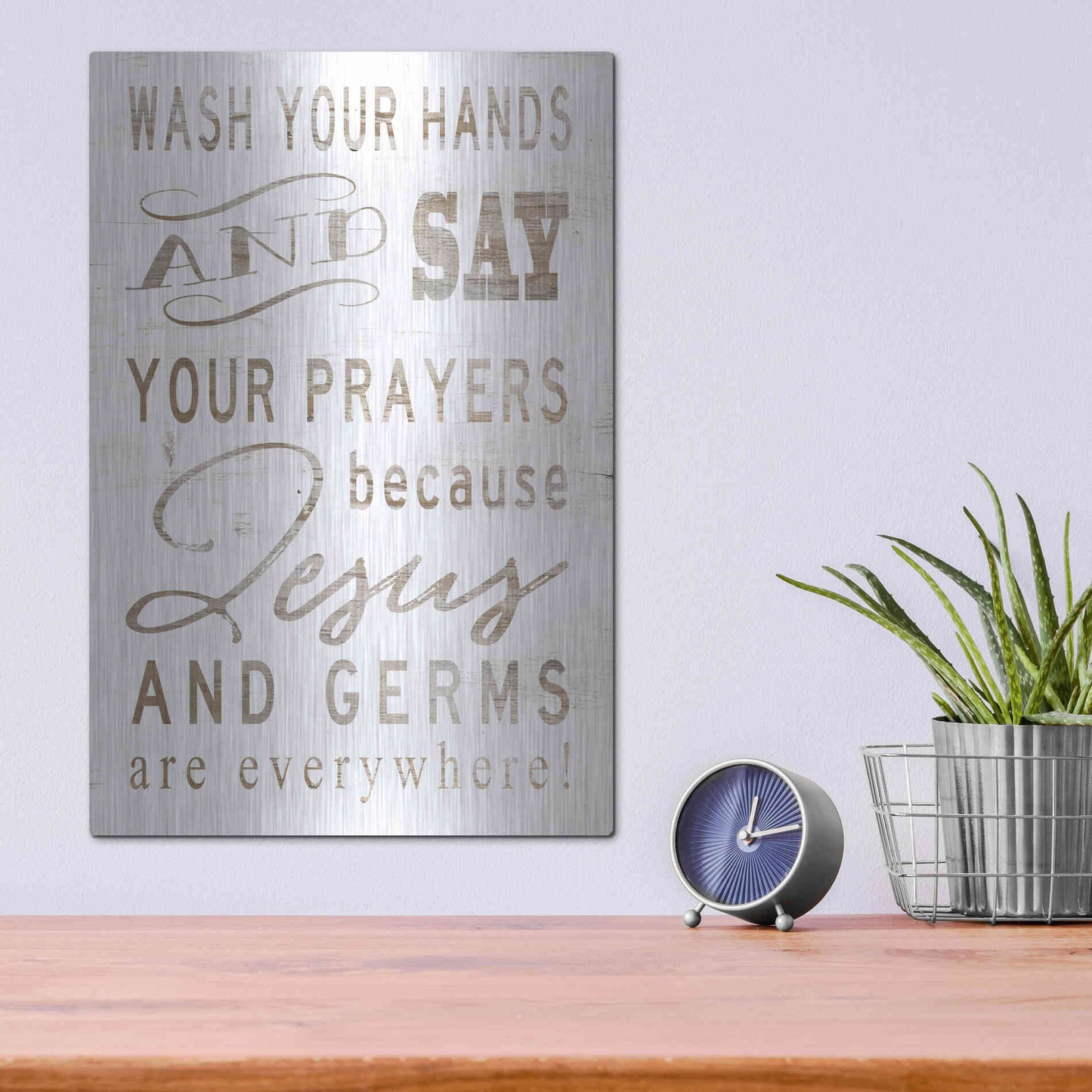 Luxe Metal Art 'Wash Your Hands' by Cindy Jacobs, Metal Wall Art,12x16