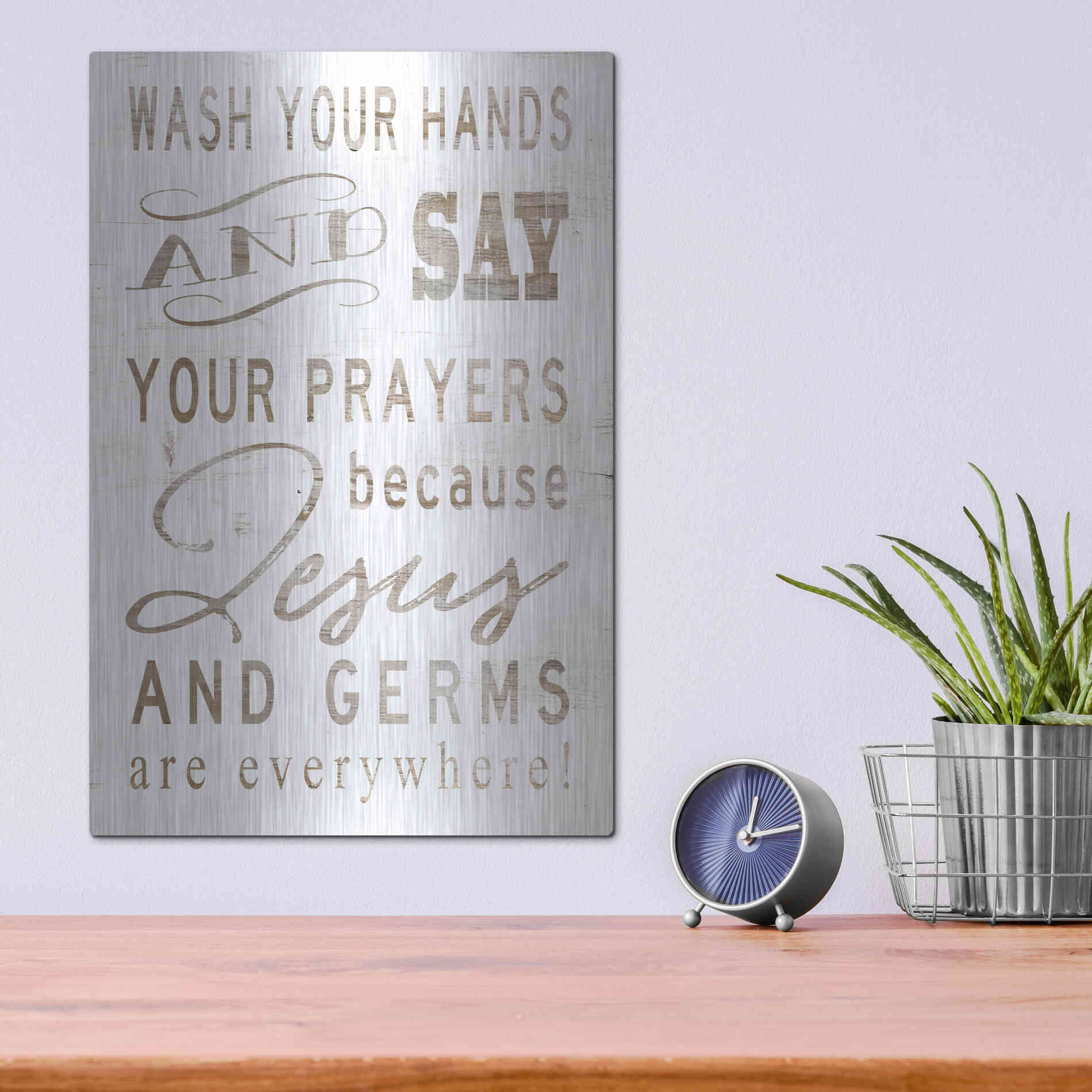 Luxe Metal Art 'Wash Your Hands' by Cindy Jacobs, Metal Wall Art,12x16