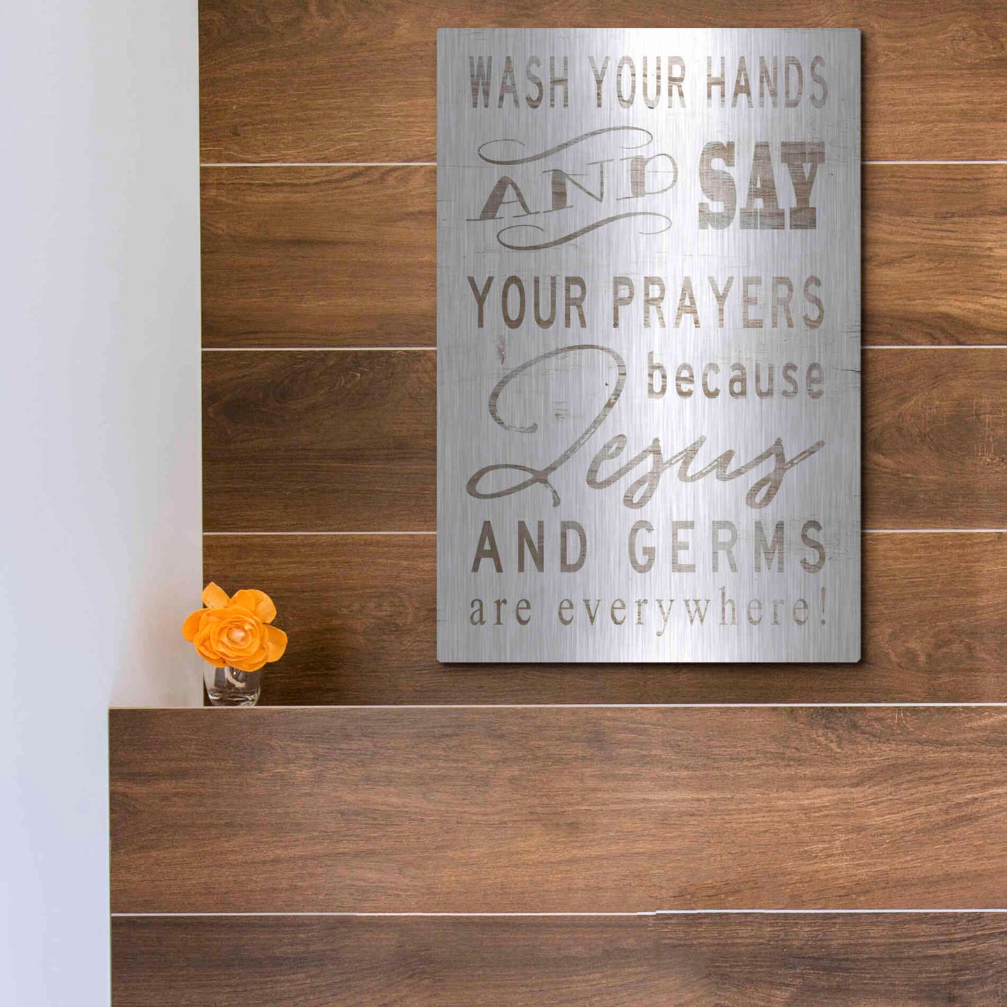 Luxe Metal Art 'Wash Your Hands' by Cindy Jacobs, Metal Wall Art,12x16