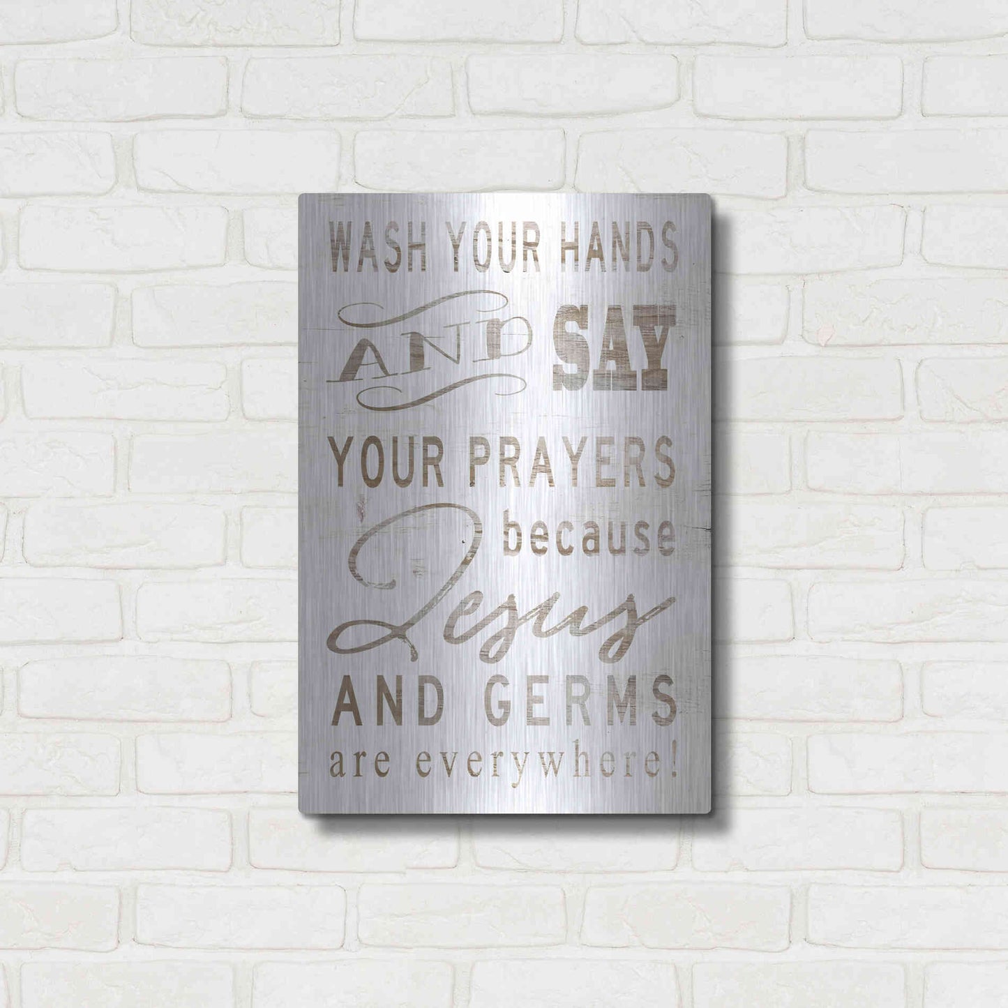 Luxe Metal Art 'Wash Your Hands' by Cindy Jacobs, Metal Wall Art,16x24