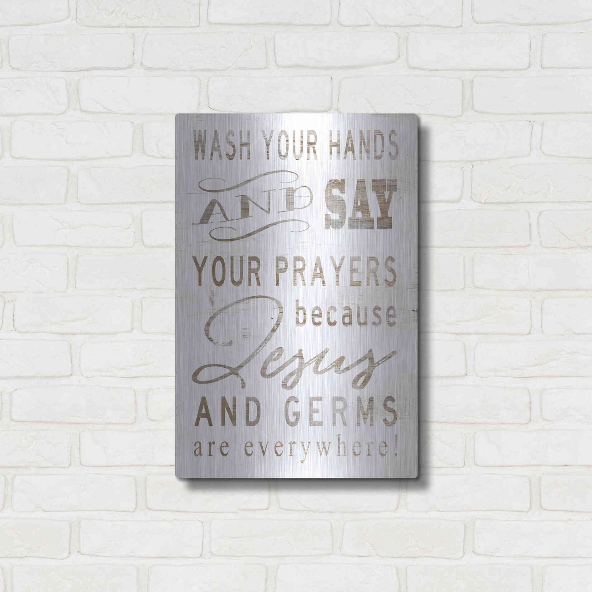 Luxe Metal Art 'Wash Your Hands' by Cindy Jacobs, Metal Wall Art,16x24