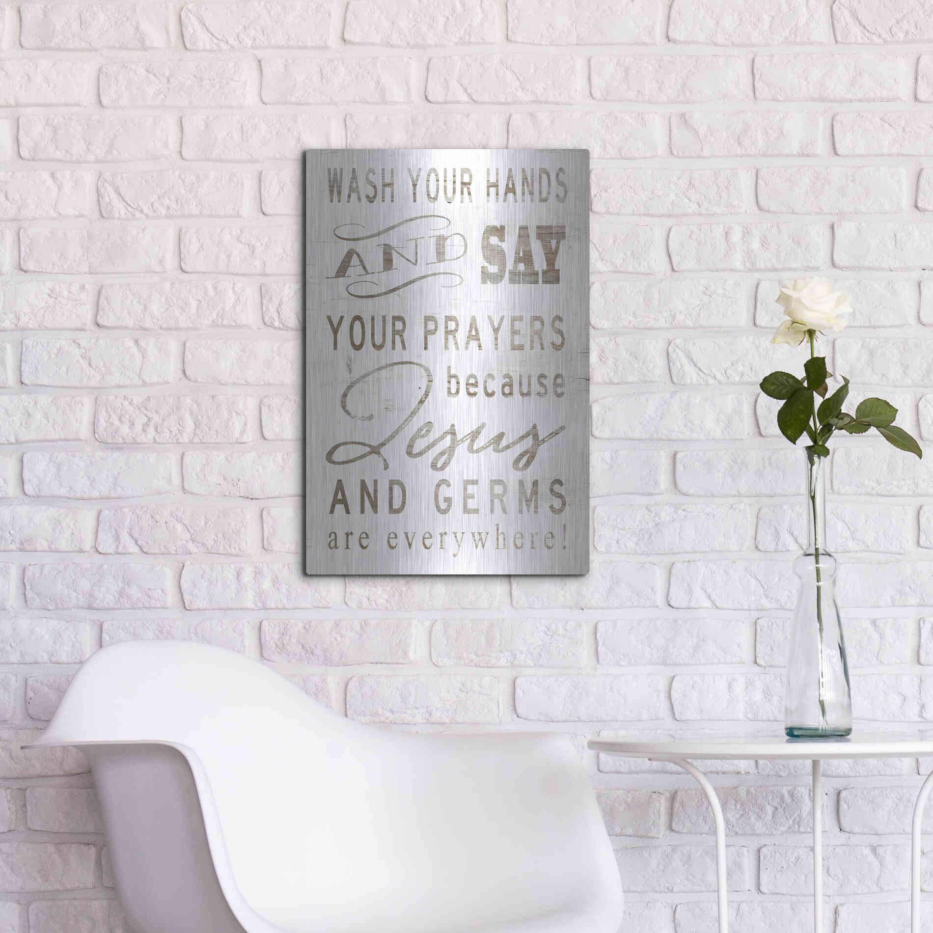 Luxe Metal Art 'Wash Your Hands' by Cindy Jacobs, Metal Wall Art,16x24