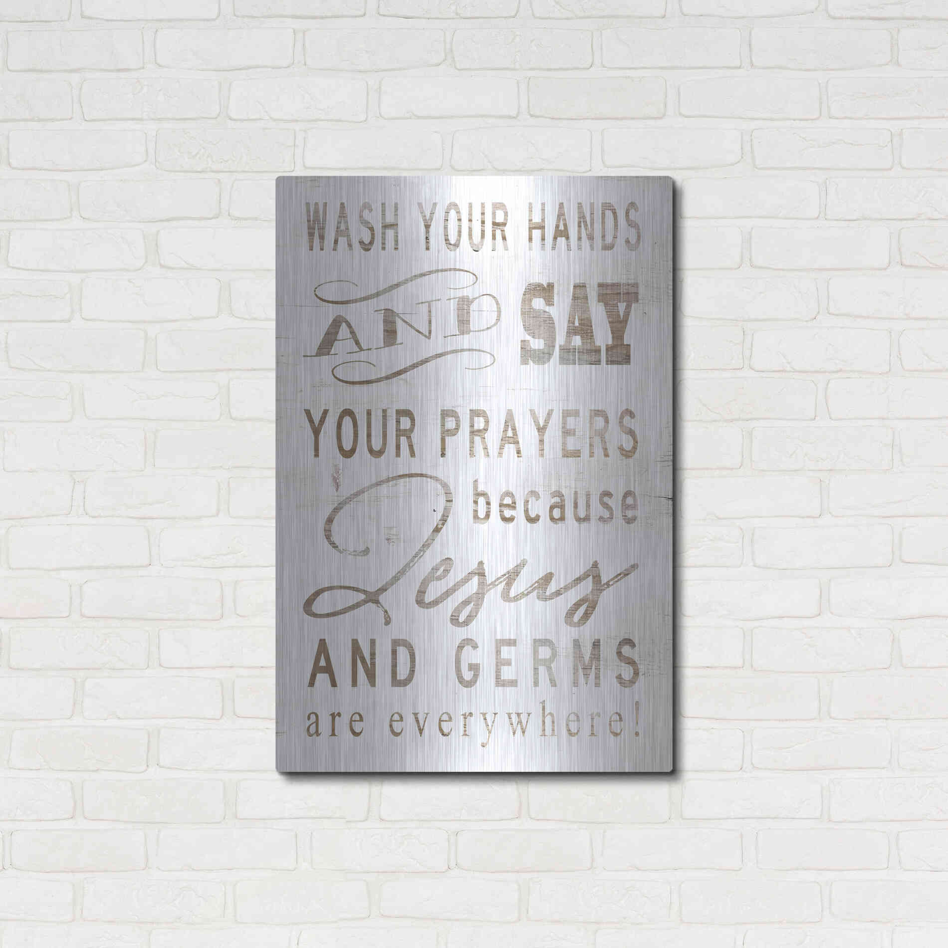 Luxe Metal Art 'Wash Your Hands' by Cindy Jacobs, Metal Wall Art,24x36