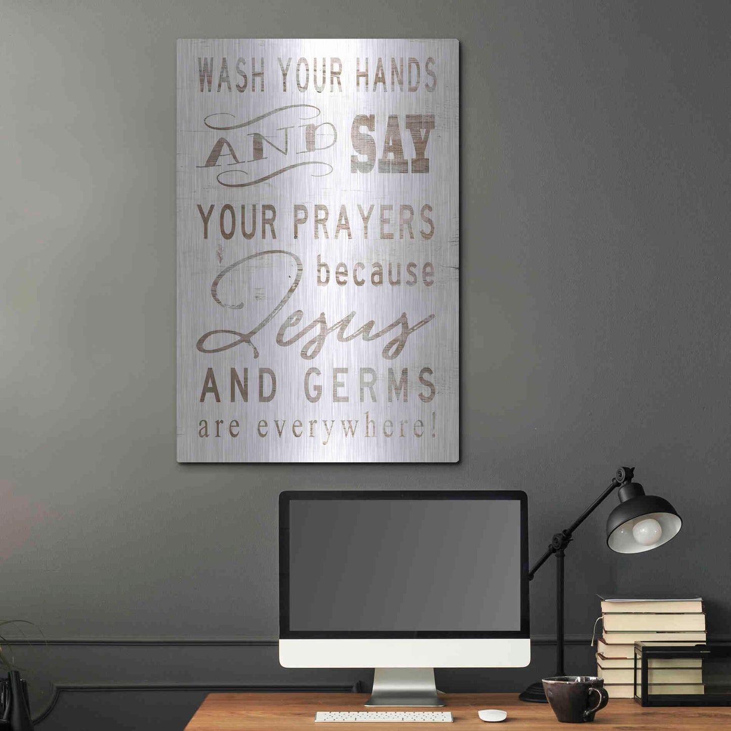 Luxe Metal Art 'Wash Your Hands' by Cindy Jacobs, Metal Wall Art,24x36