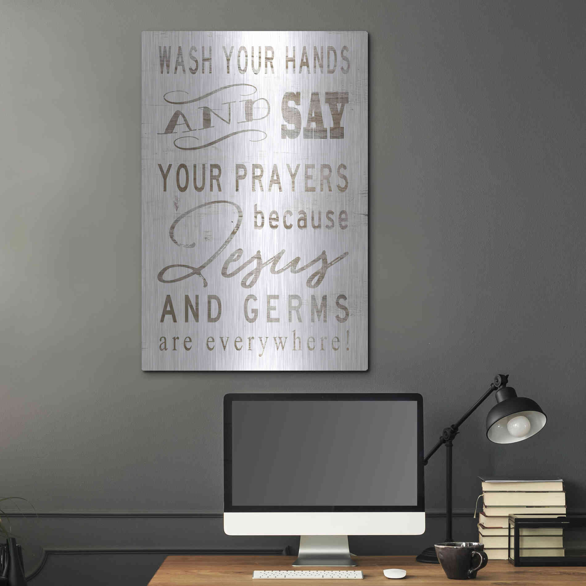 Luxe Metal Art 'Wash Your Hands' by Cindy Jacobs, Metal Wall Art,24x36