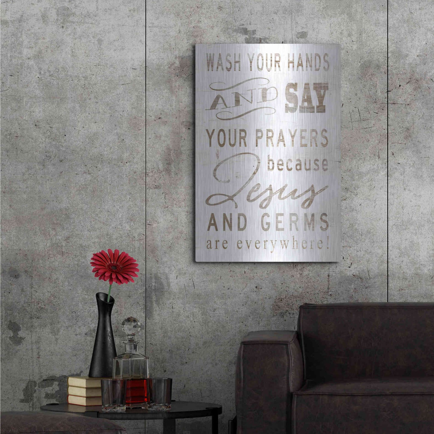Luxe Metal Art 'Wash Your Hands' by Cindy Jacobs, Metal Wall Art,24x36