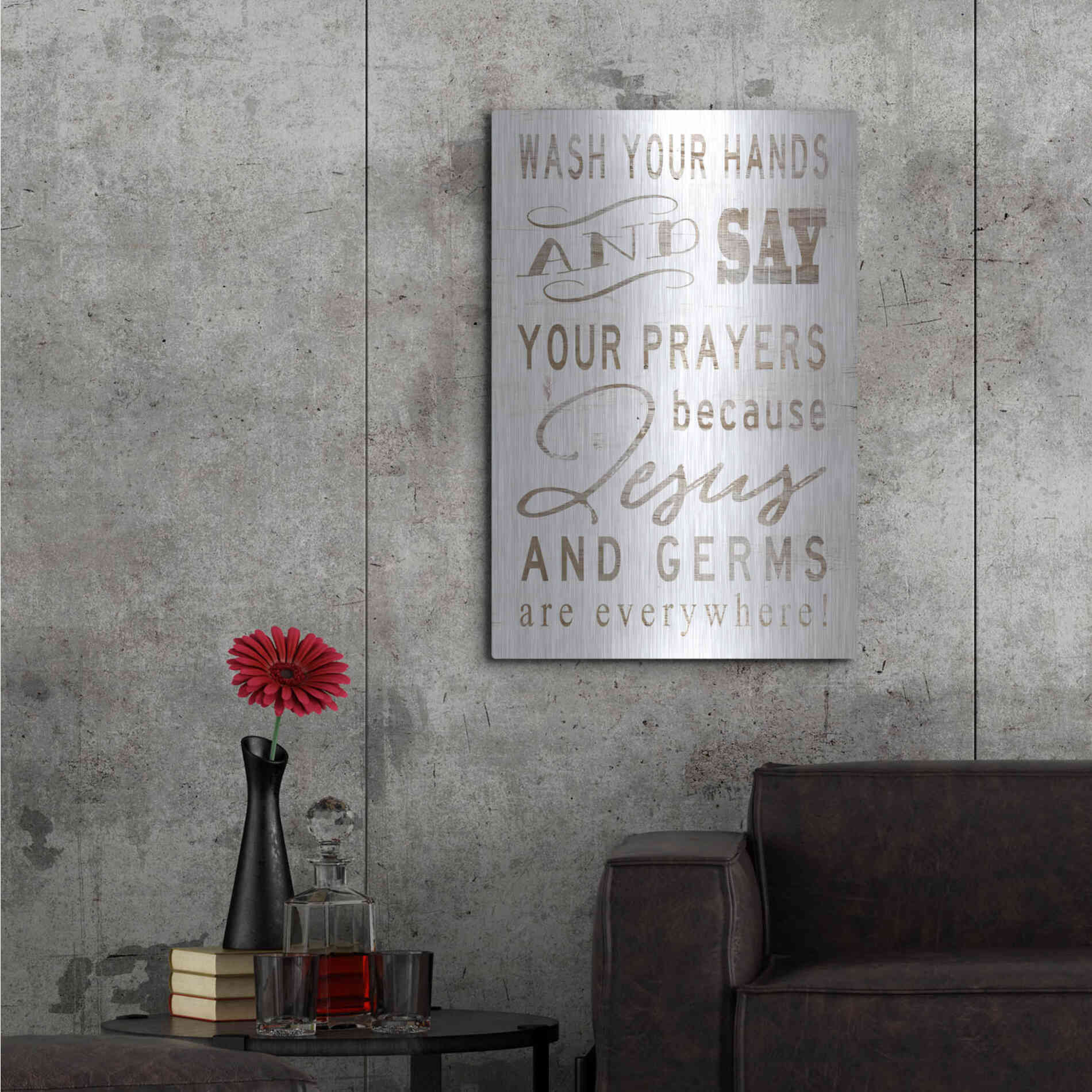 Luxe Metal Art 'Wash Your Hands' by Cindy Jacobs, Metal Wall Art,24x36