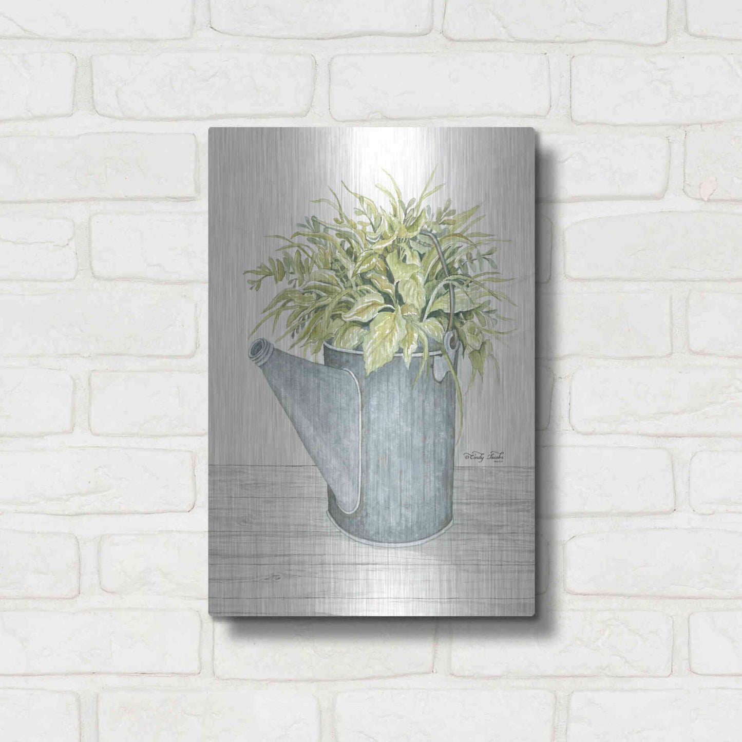Luxe Metal Art 'Galvanized Watering Can' by Cindy Jacobs, Metal Wall Art,12x16