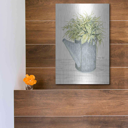 Luxe Metal Art 'Galvanized Watering Can' by Cindy Jacobs, Metal Wall Art,12x16