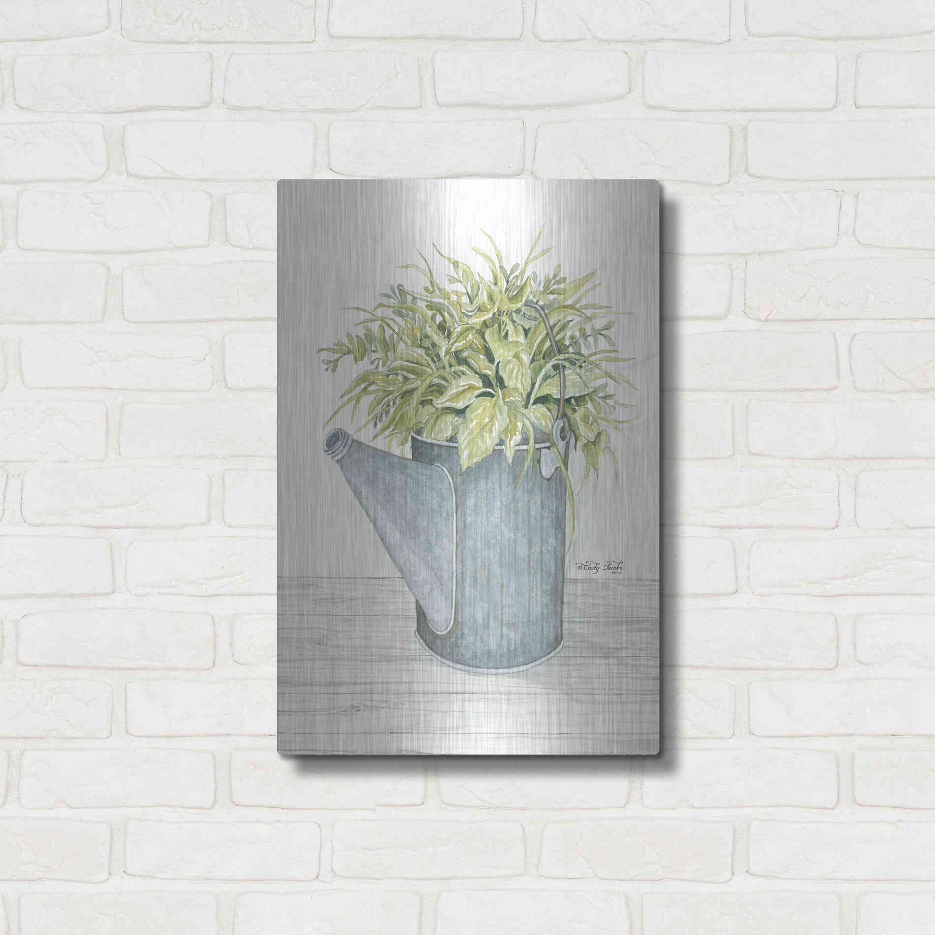 Luxe Metal Art 'Galvanized Watering Can' by Cindy Jacobs, Metal Wall Art,16x24