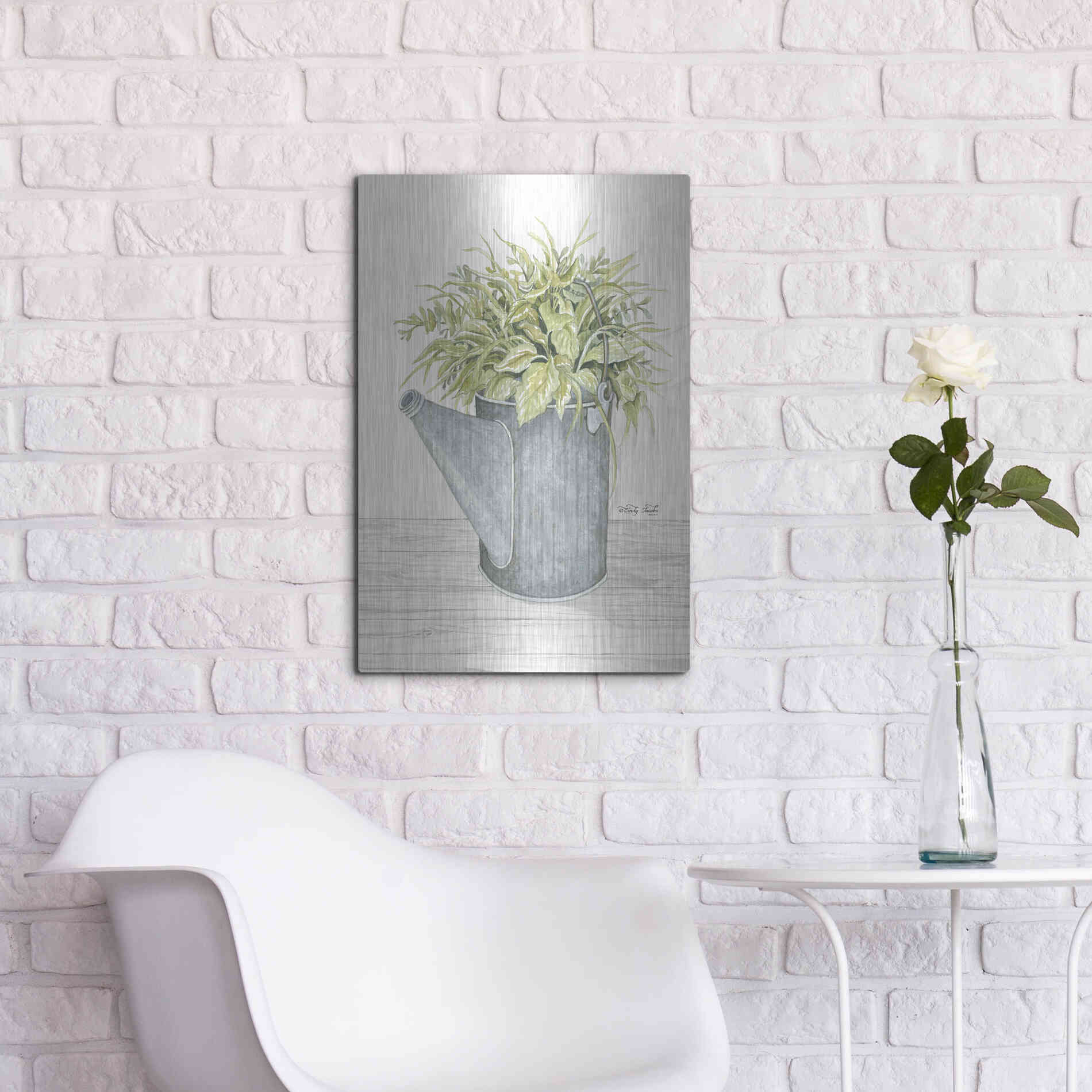 Luxe Metal Art 'Galvanized Watering Can' by Cindy Jacobs, Metal Wall Art,16x24