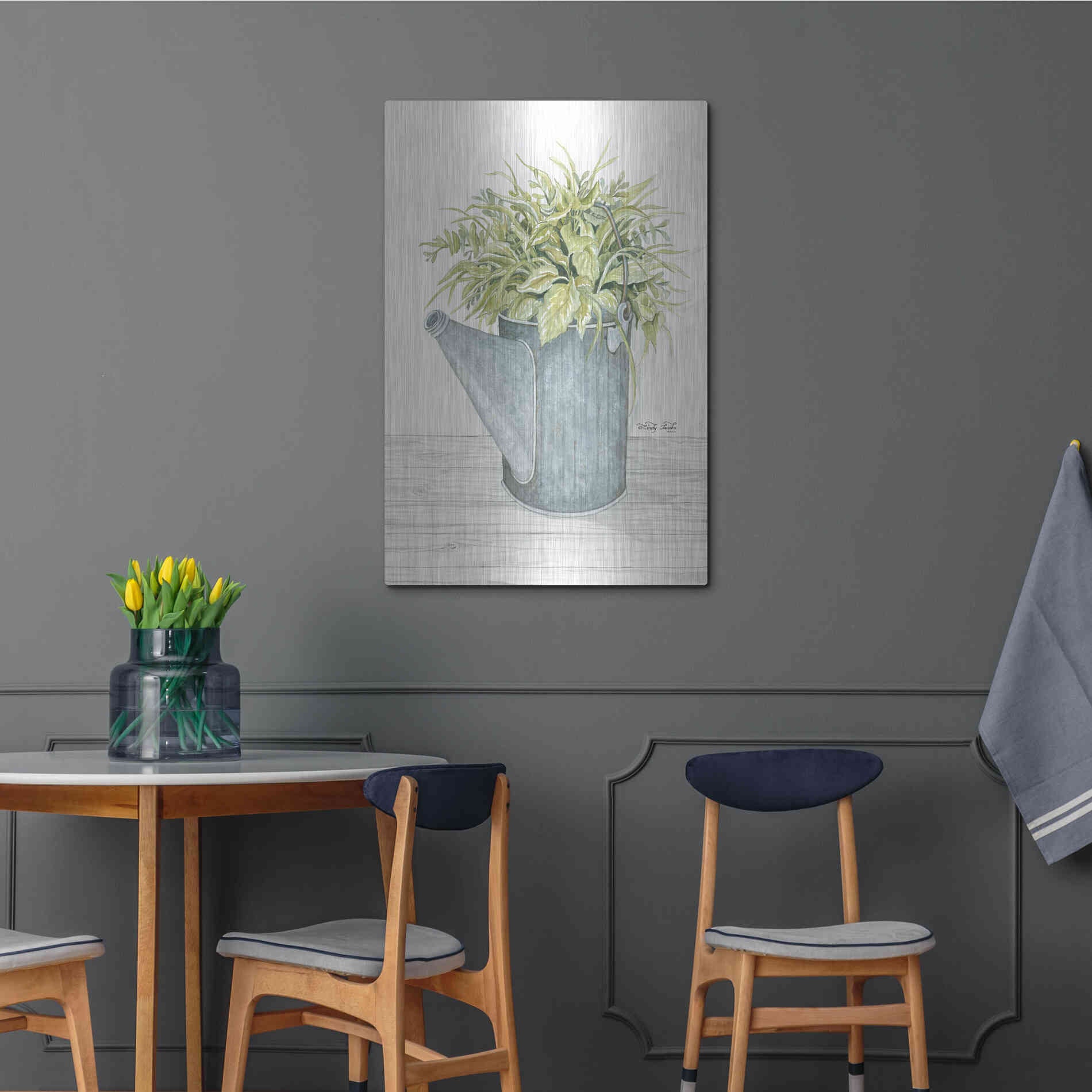 Luxe Metal Art 'Galvanized Watering Can' by Cindy Jacobs, Metal Wall Art,24x36