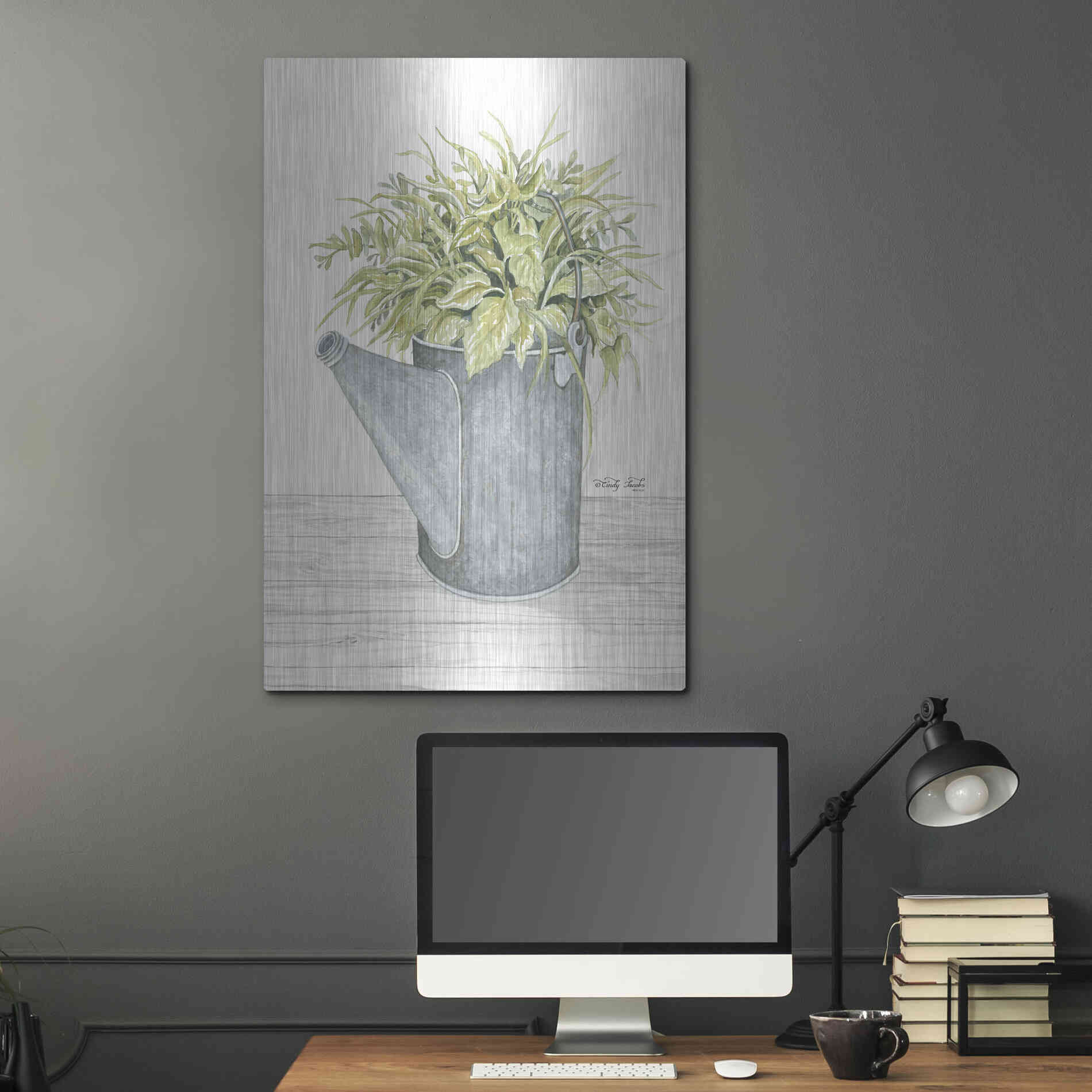 Luxe Metal Art 'Galvanized Watering Can' by Cindy Jacobs, Metal Wall Art,24x36