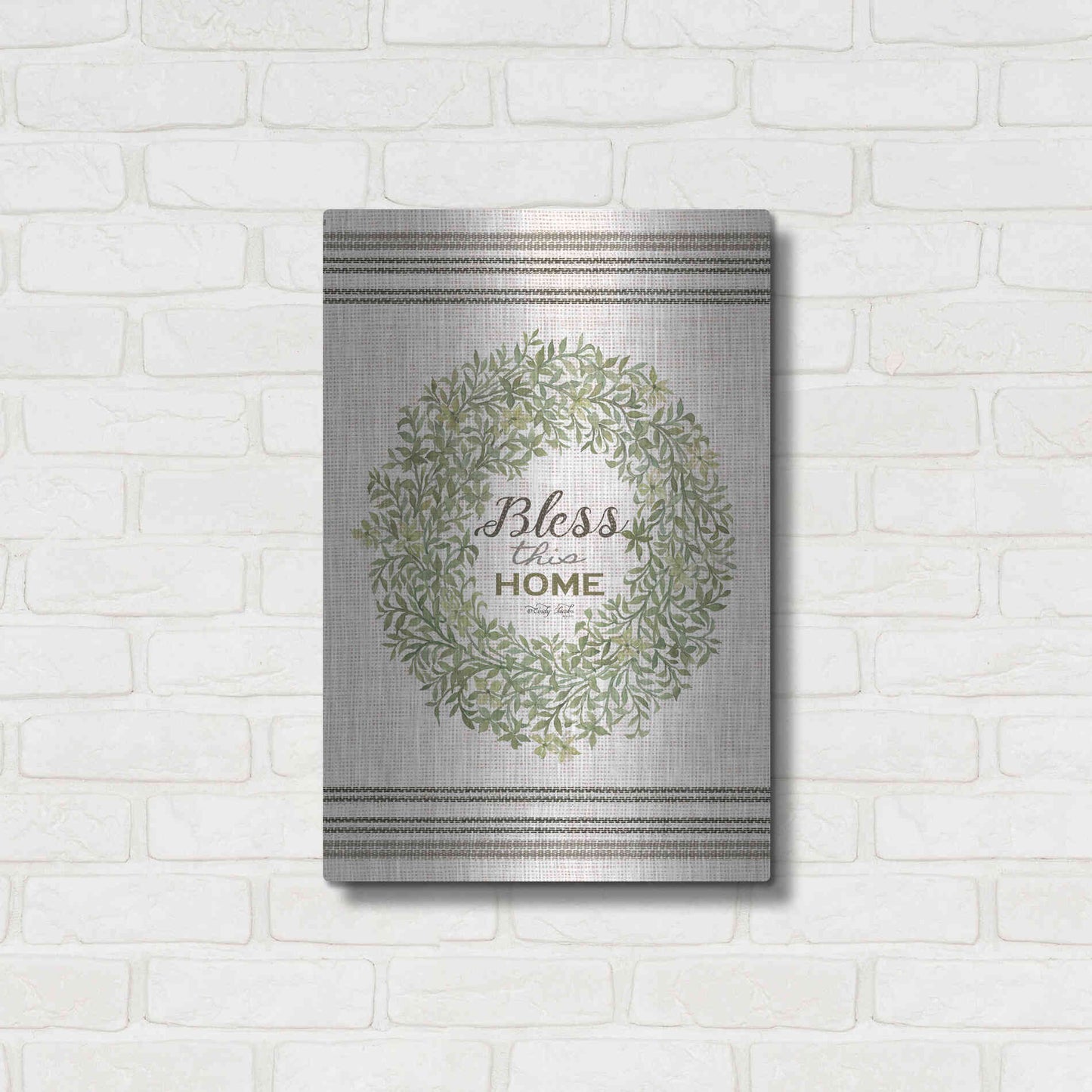 Luxe Metal Art 'Bless This Home Wreath' by Cindy Jacobs, Metal Wall Art,16x24