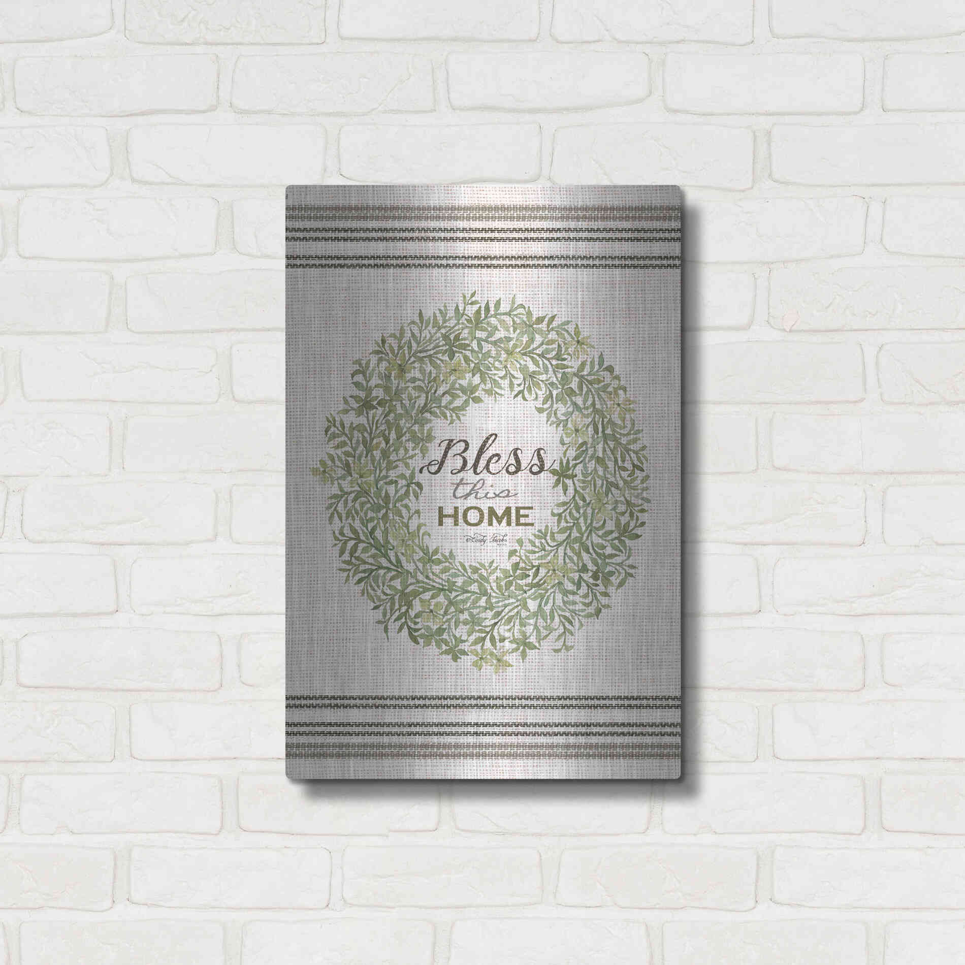 Luxe Metal Art 'Bless This Home Wreath' by Cindy Jacobs, Metal Wall Art,16x24