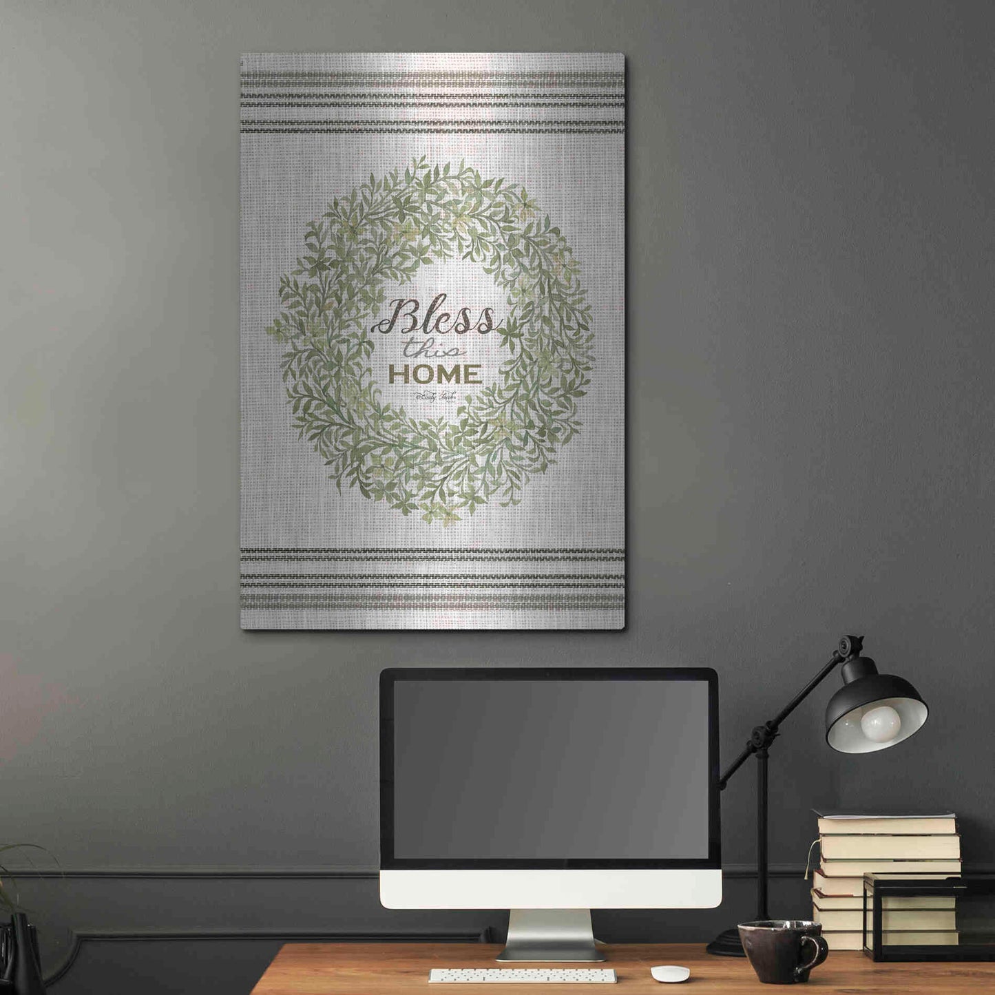 Luxe Metal Art 'Bless This Home Wreath' by Cindy Jacobs, Metal Wall Art,24x36