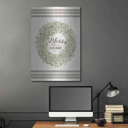 Luxe Metal Art 'Bless This Home Wreath' by Cindy Jacobs, Metal Wall Art,24x36