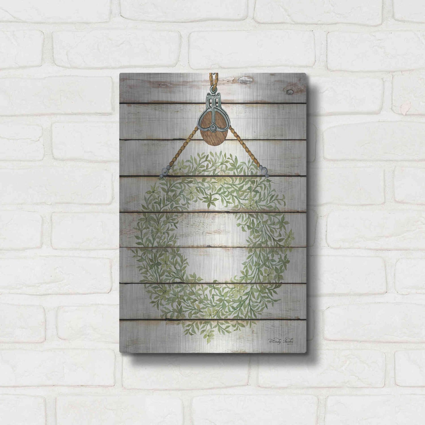 Luxe Metal Art 'Pully Hanging Wreath' by Cindy Jacobs, Metal Wall Art,12x16