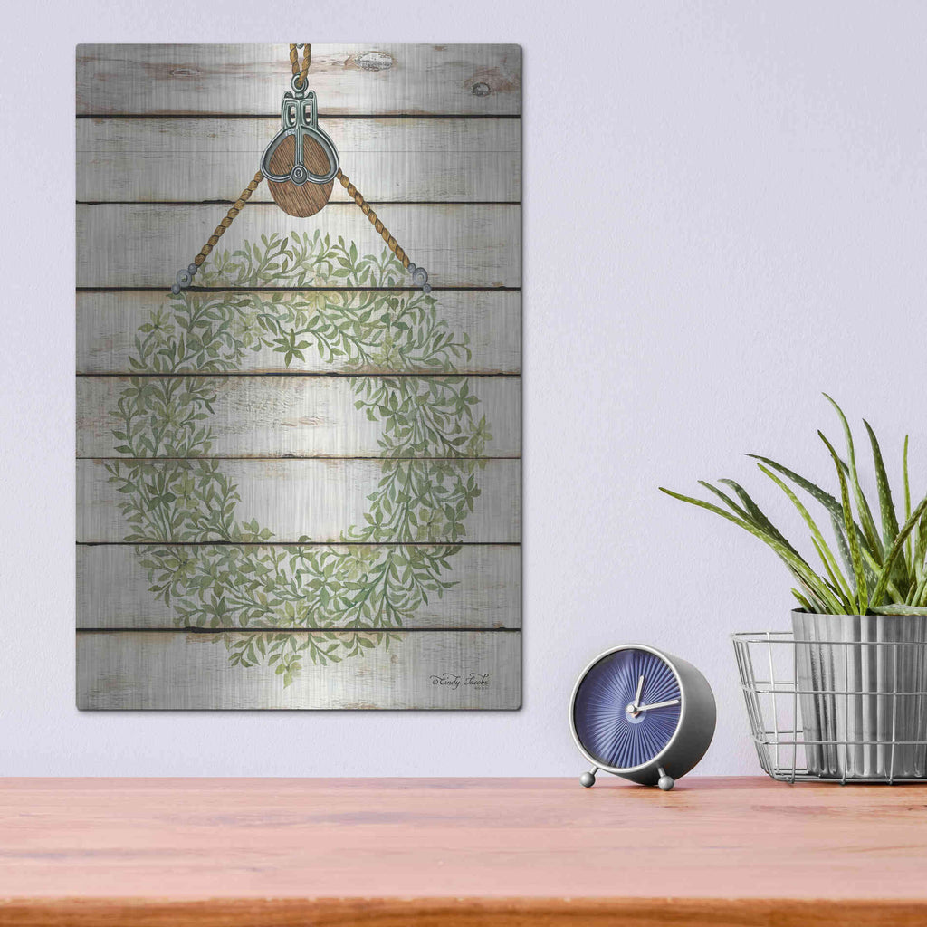 Luxe Metal Art 'Pully Hanging Wreath' by Cindy Jacobs, Metal Wall Art,12x16