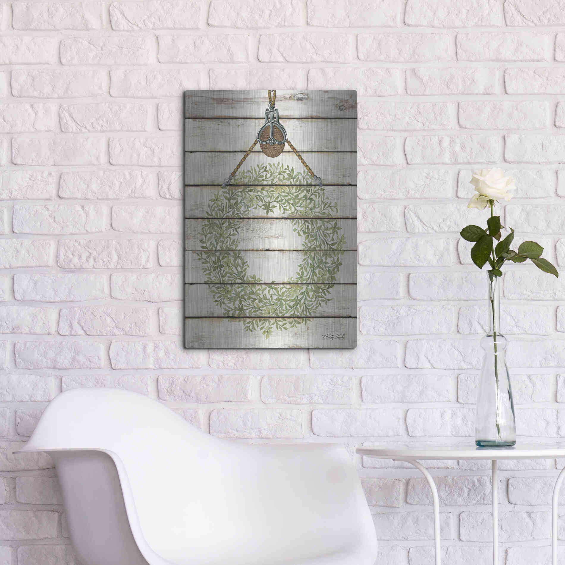 Luxe Metal Art 'Pully Hanging Wreath' by Cindy Jacobs, Metal Wall Art,16x24