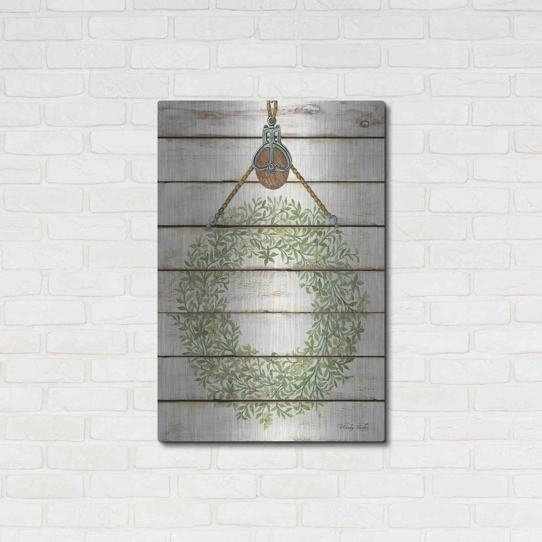 Luxe Metal Art 'Pully Hanging Wreath' by Cindy Jacobs, Metal Wall Art,24x36