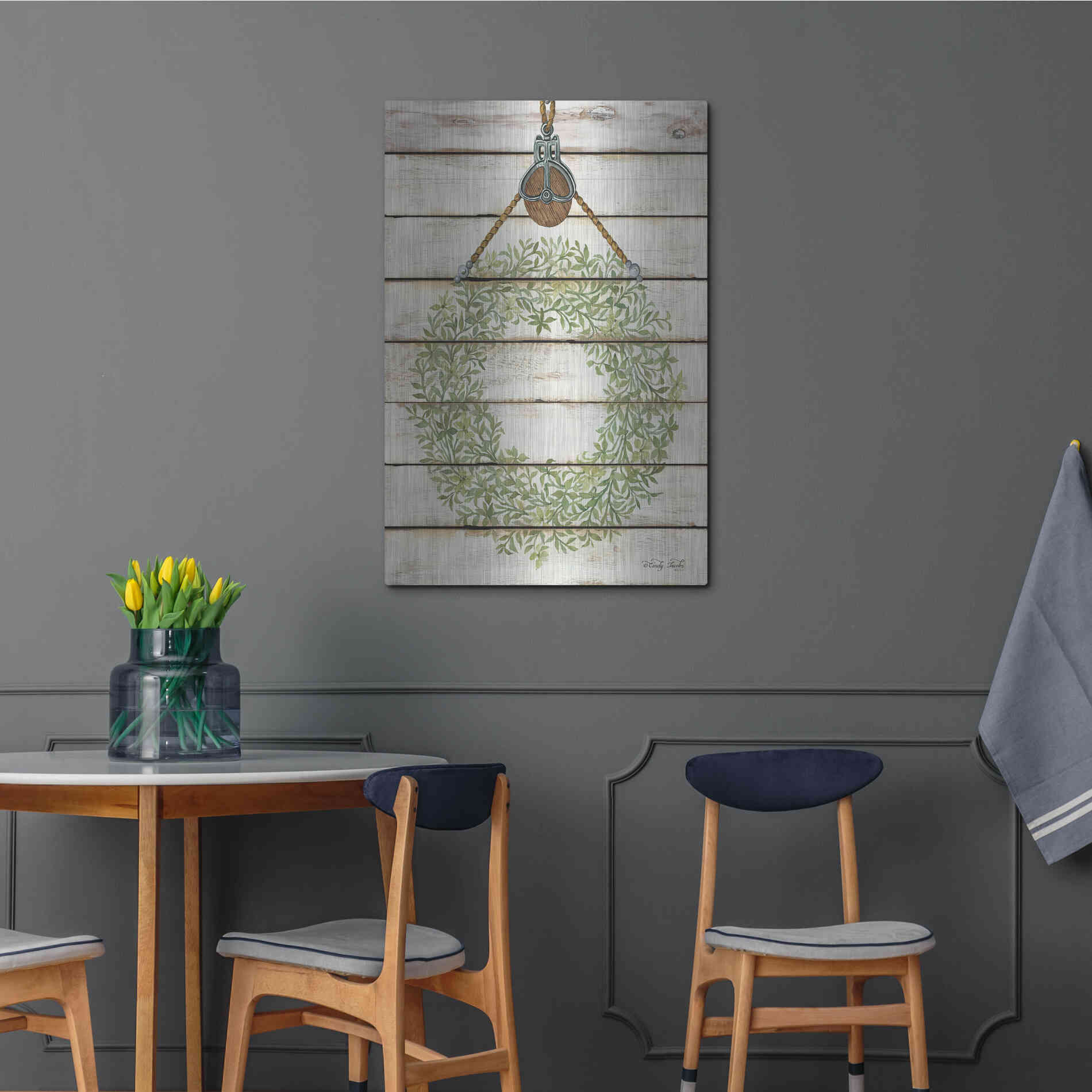 Luxe Metal Art 'Pully Hanging Wreath' by Cindy Jacobs, Metal Wall Art,24x36