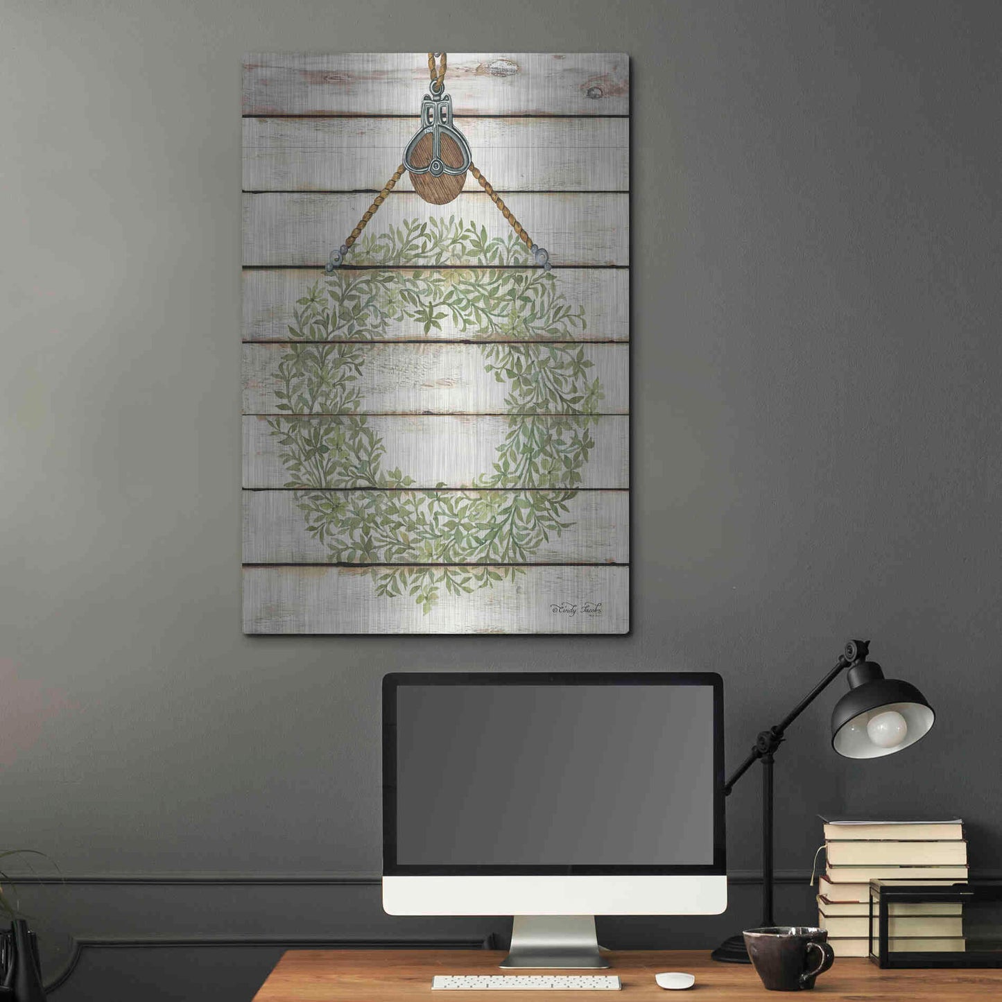 Luxe Metal Art 'Pully Hanging Wreath' by Cindy Jacobs, Metal Wall Art,24x36