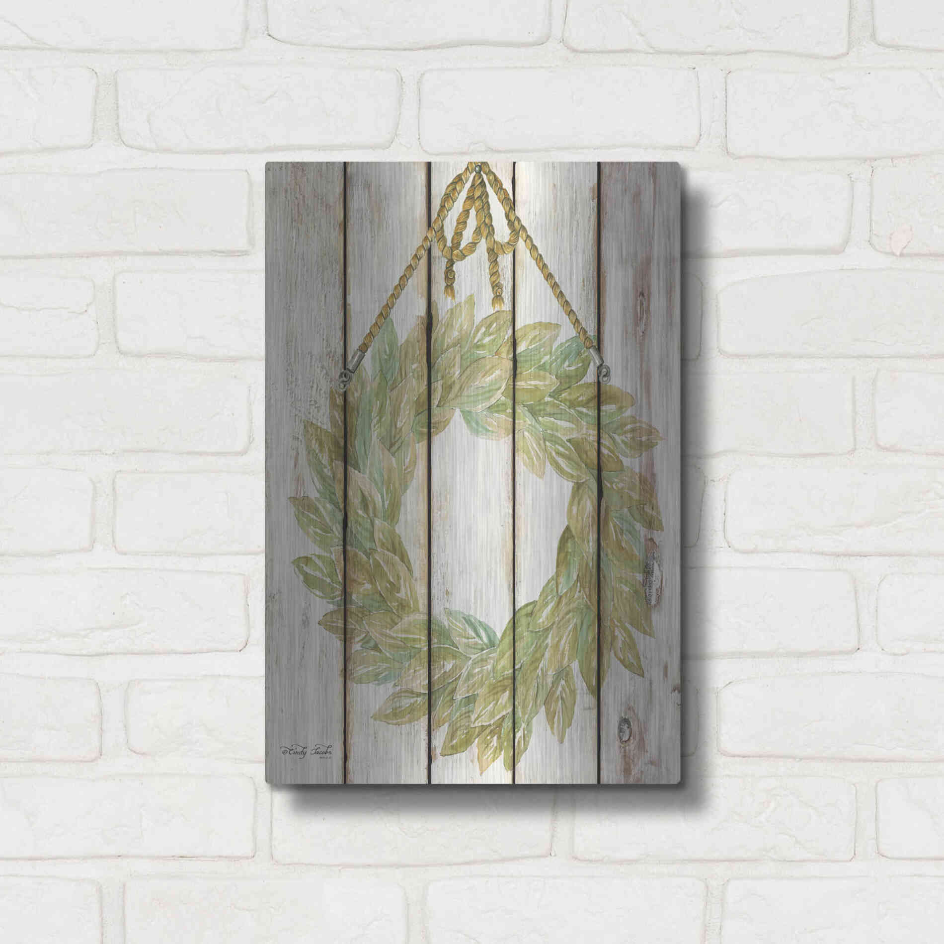 Luxe Metal Art 'Rope Hanging Wreath' by Cindy Jacobs, Metal Wall Art,12x16