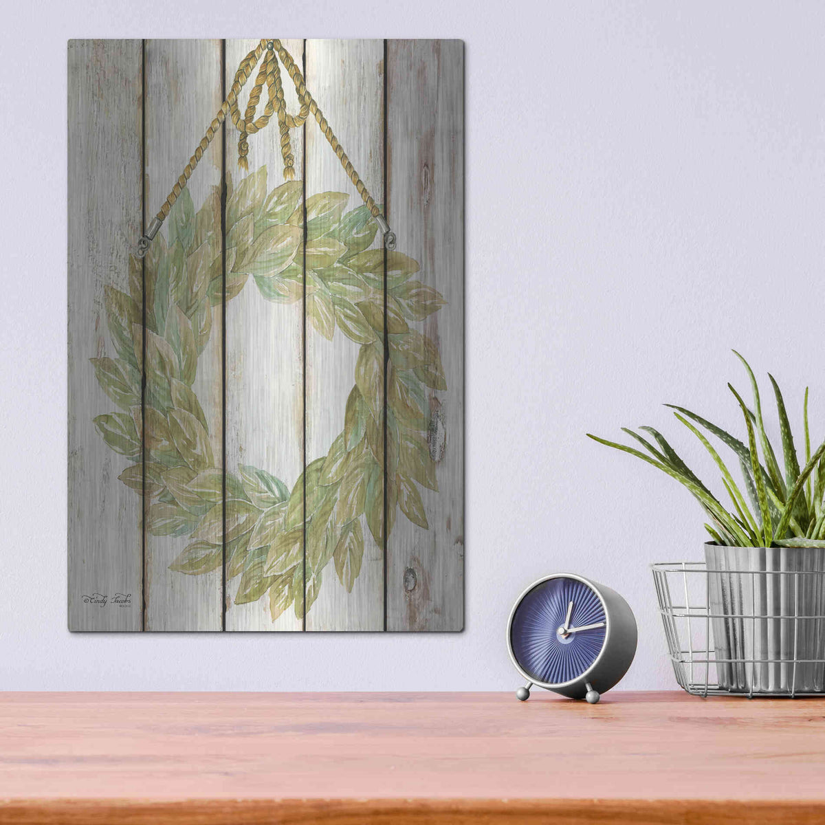 Luxe Metal Art 'Rope Hanging Wreath' by Cindy Jacobs, Metal Wall Art,12x16