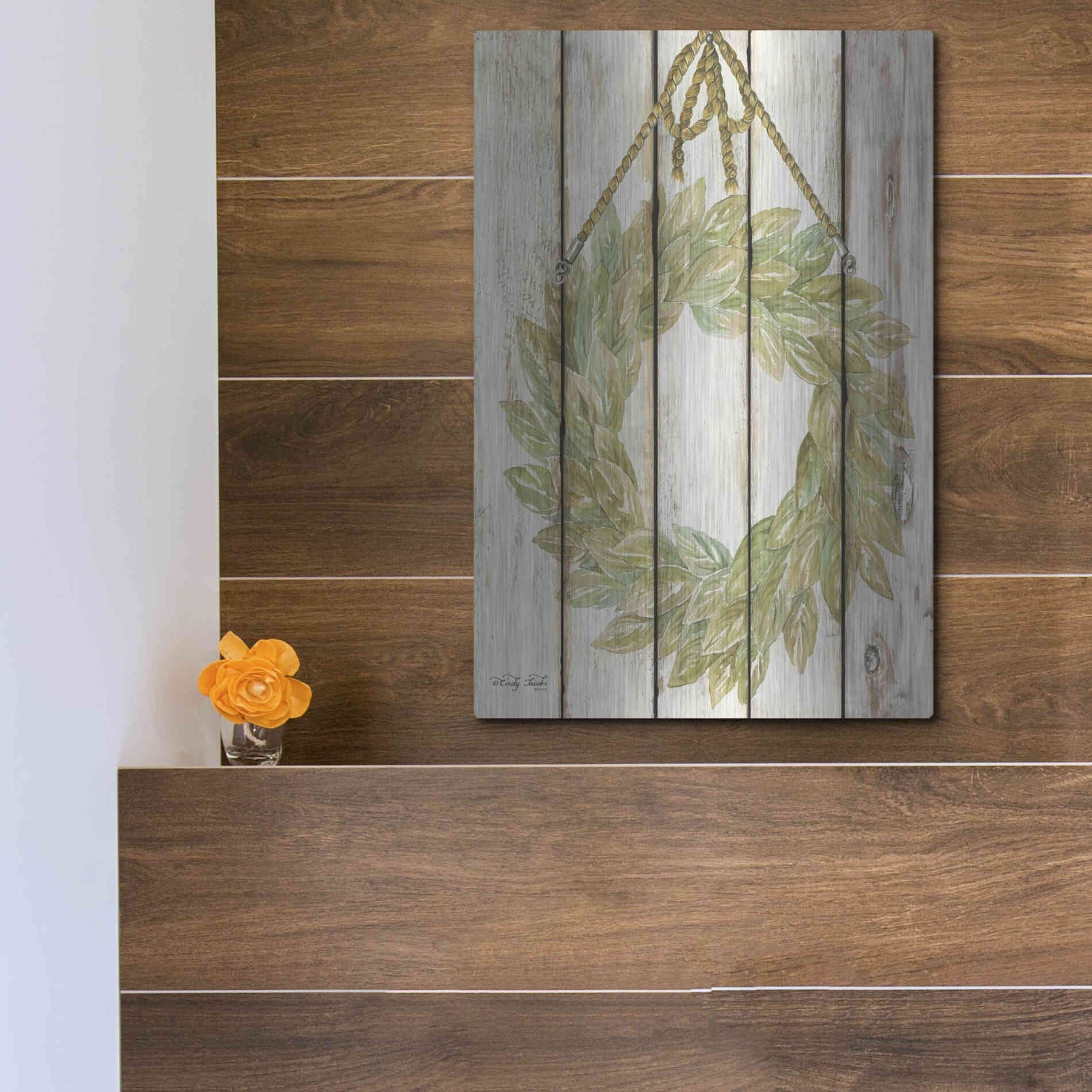 Luxe Metal Art 'Rope Hanging Wreath' by Cindy Jacobs, Metal Wall Art,12x16