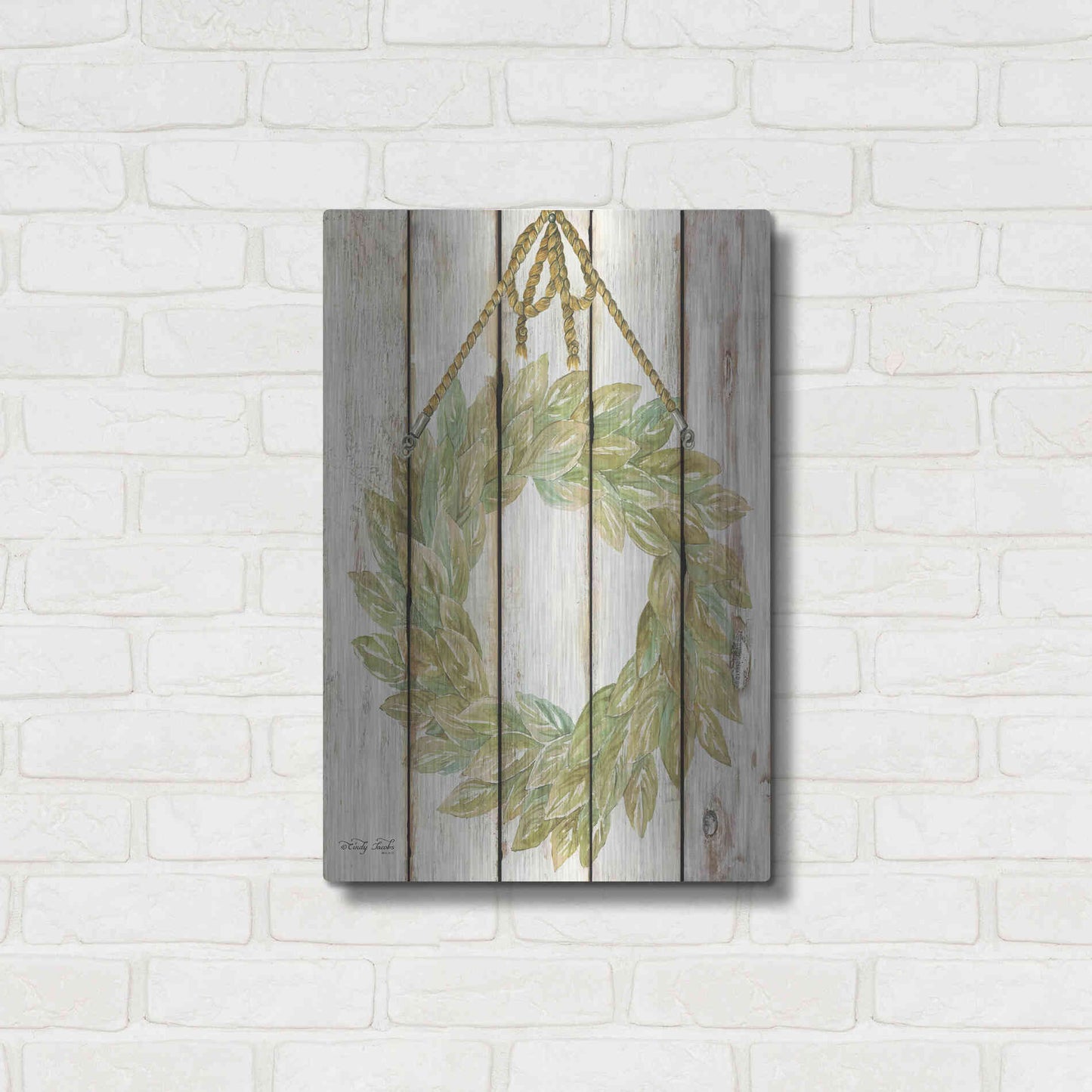 Luxe Metal Art 'Rope Hanging Wreath' by Cindy Jacobs, Metal Wall Art,16x24