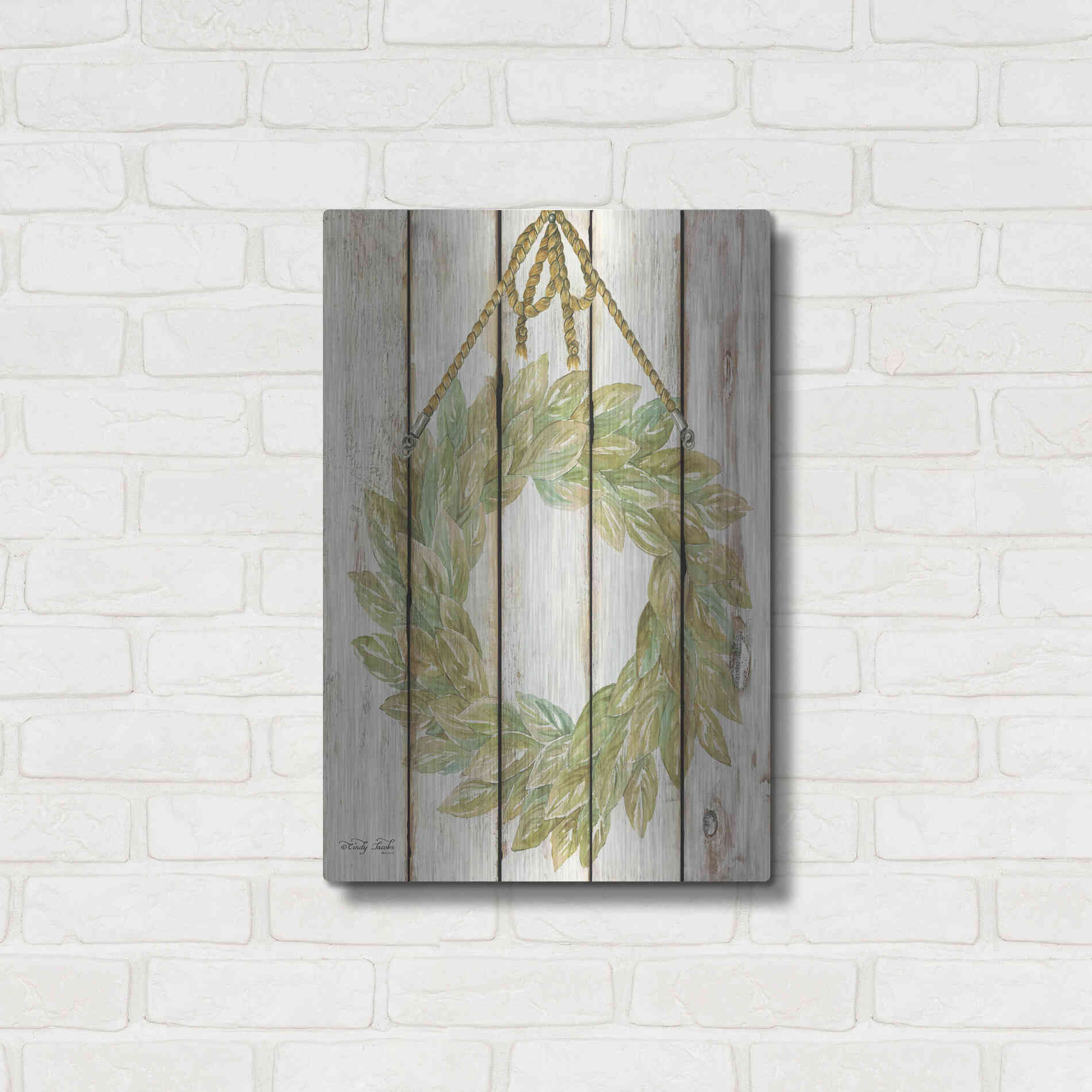 Luxe Metal Art 'Rope Hanging Wreath' by Cindy Jacobs, Metal Wall Art,16x24