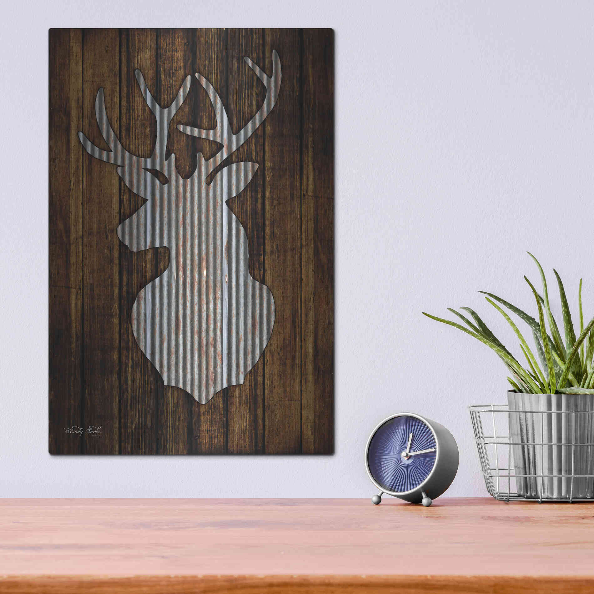Luxe Metal Art 'Deer Head II' by Cindy Jacobs, Metal Wall Art,12x16