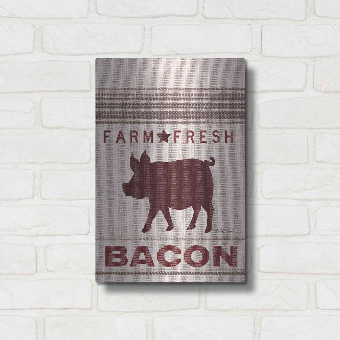 Luxe Metal Art 'Grain Sack Bacon' by Cindy Jacobs, Metal Wall Art,12x16