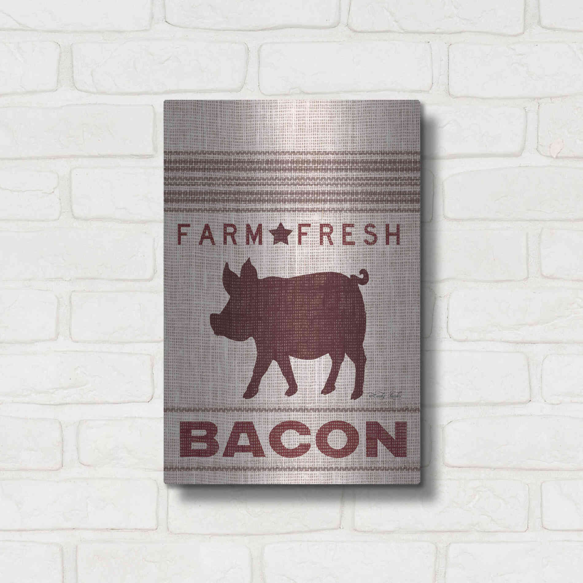 Luxe Metal Art 'Grain Sack Bacon' by Cindy Jacobs, Metal Wall Art,12x16