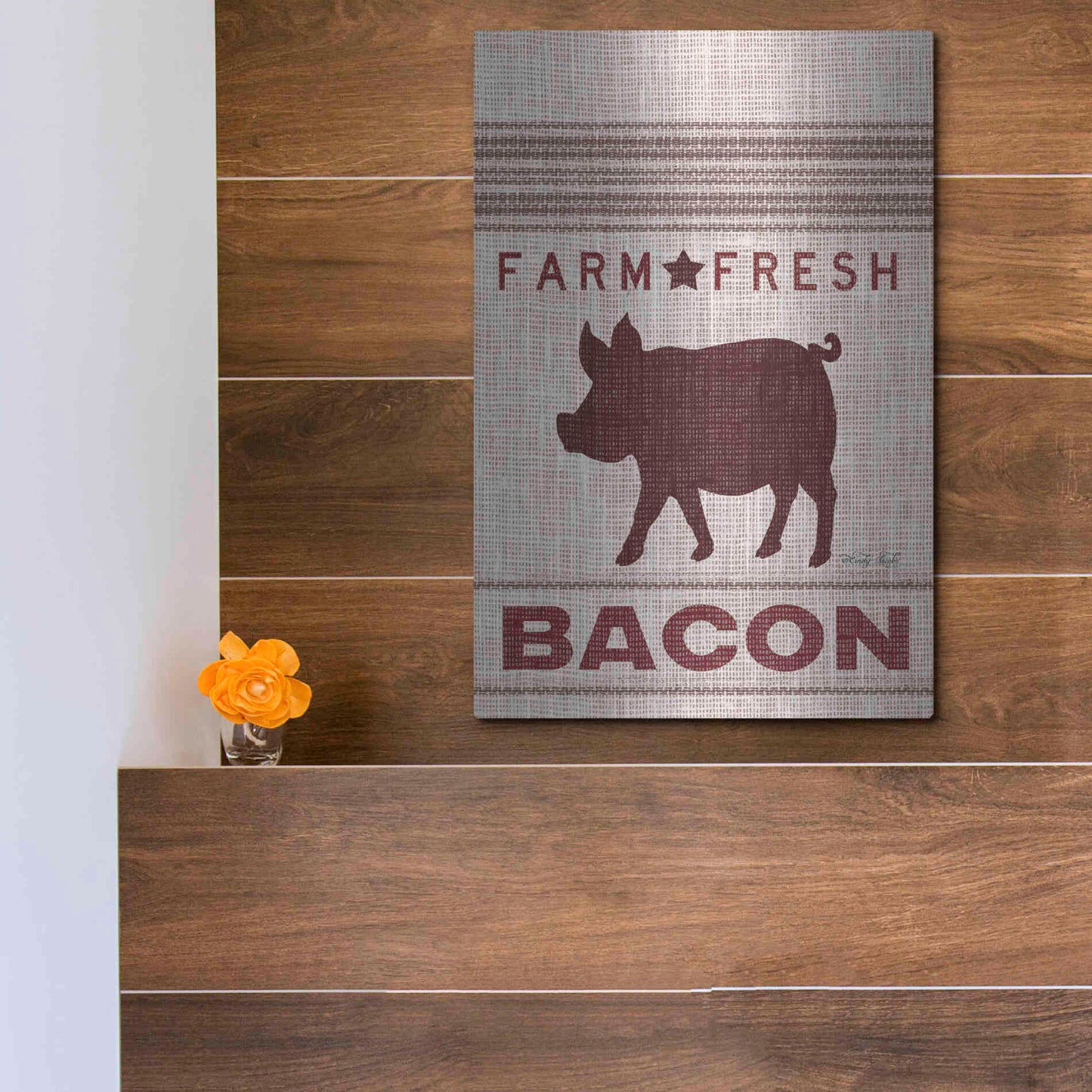 Luxe Metal Art 'Grain Sack Bacon' by Cindy Jacobs, Metal Wall Art,12x16