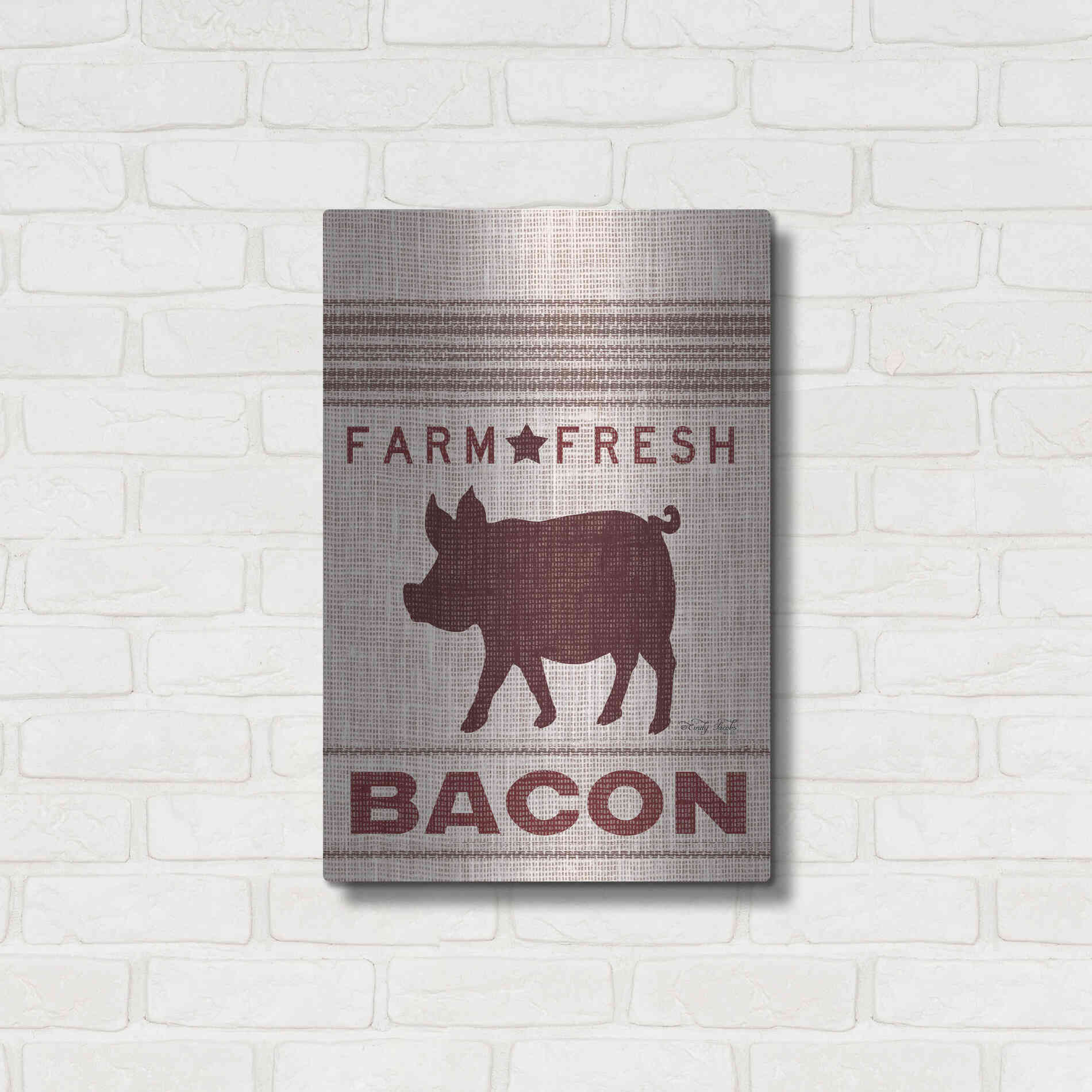 Luxe Metal Art 'Grain Sack Bacon' by Cindy Jacobs, Metal Wall Art,16x24